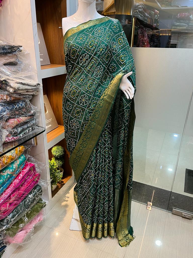 Naylon Dolla Silk Bandhani Table Print Saree