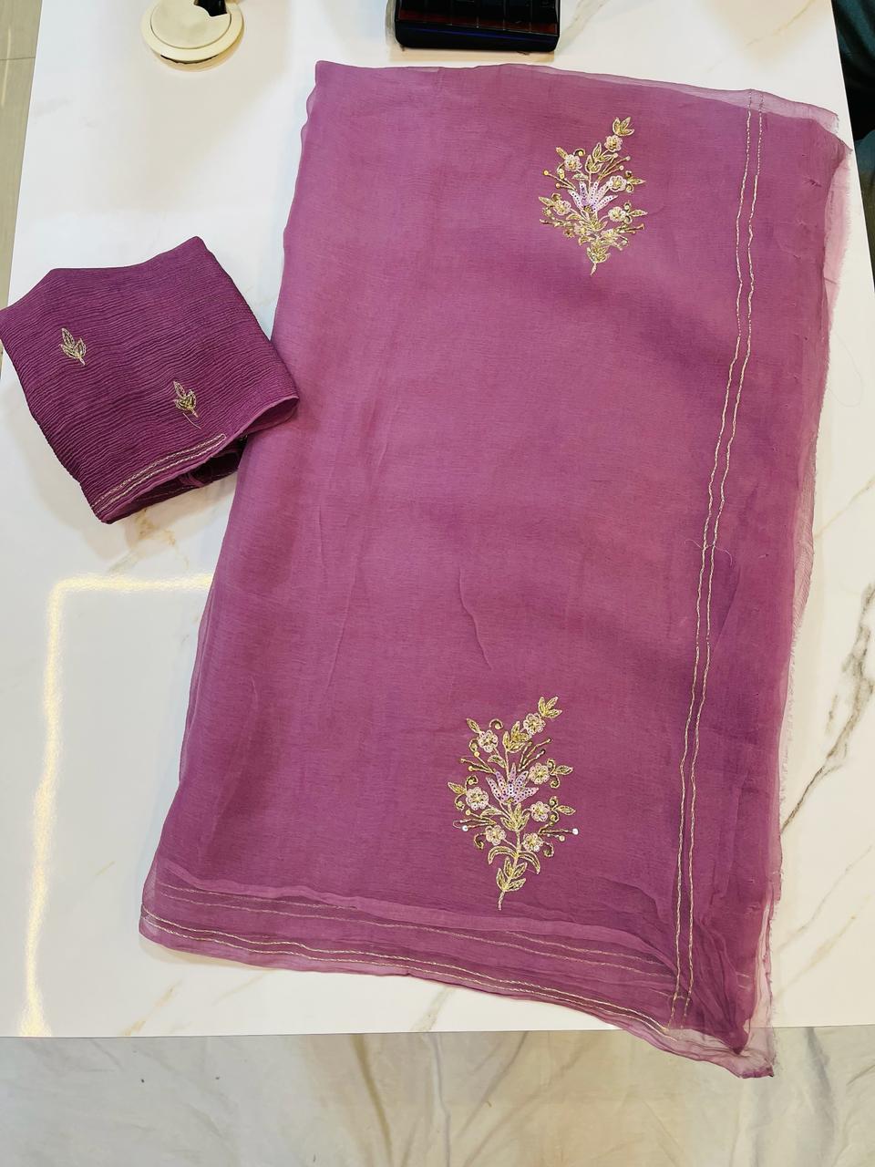 Pure Chiffon Saree With Beautiful Handwork