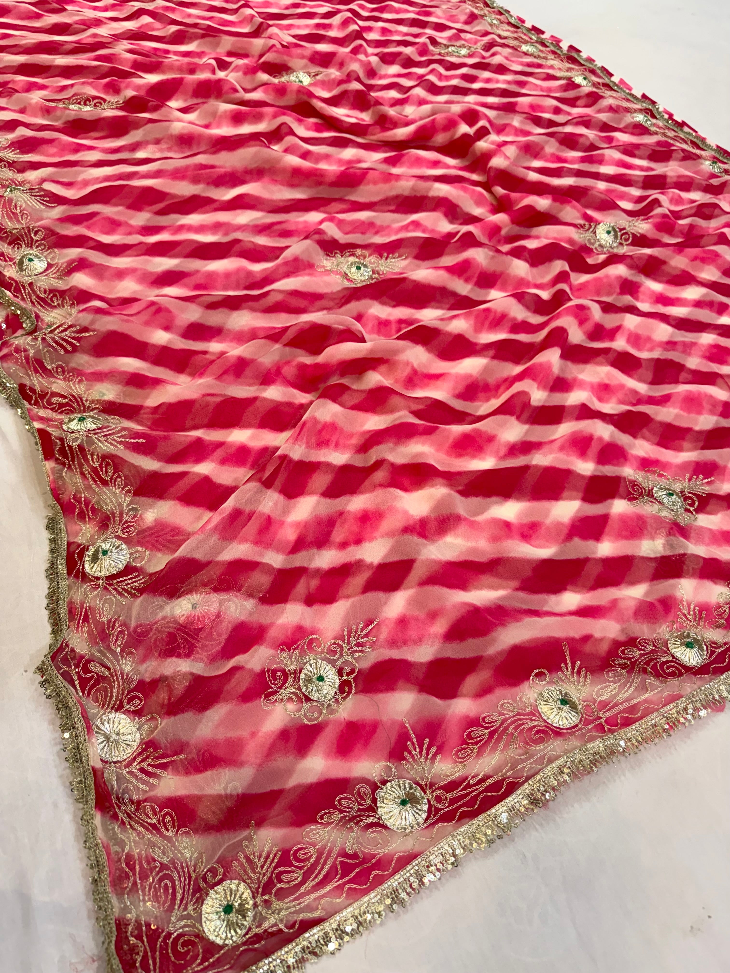 Latest Jeorgatte Leheriya Saree With Traditonal Work