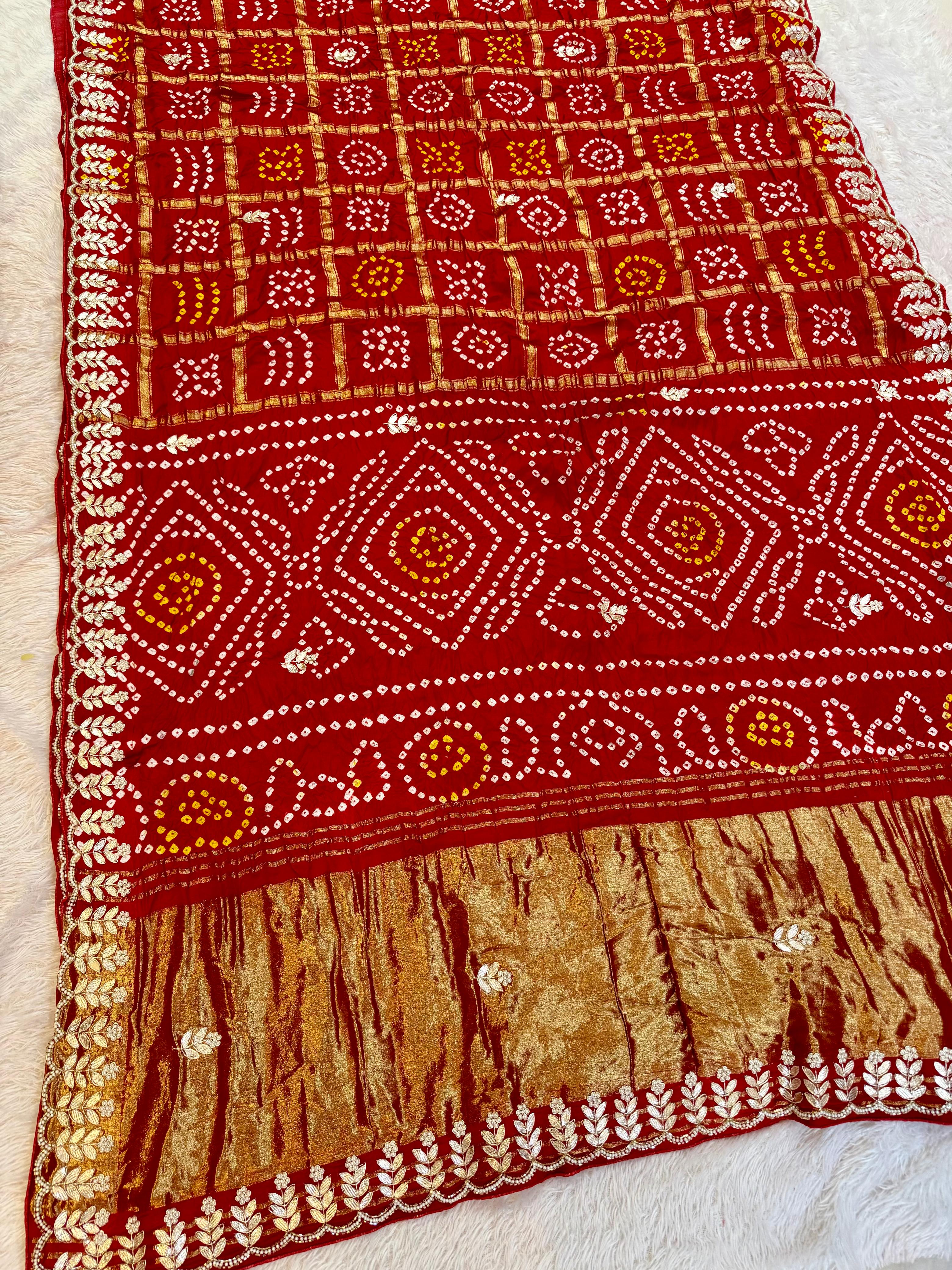Traditional Pure Modal Gajji Silk Ghatchola  Saree With Handwork X Handwork