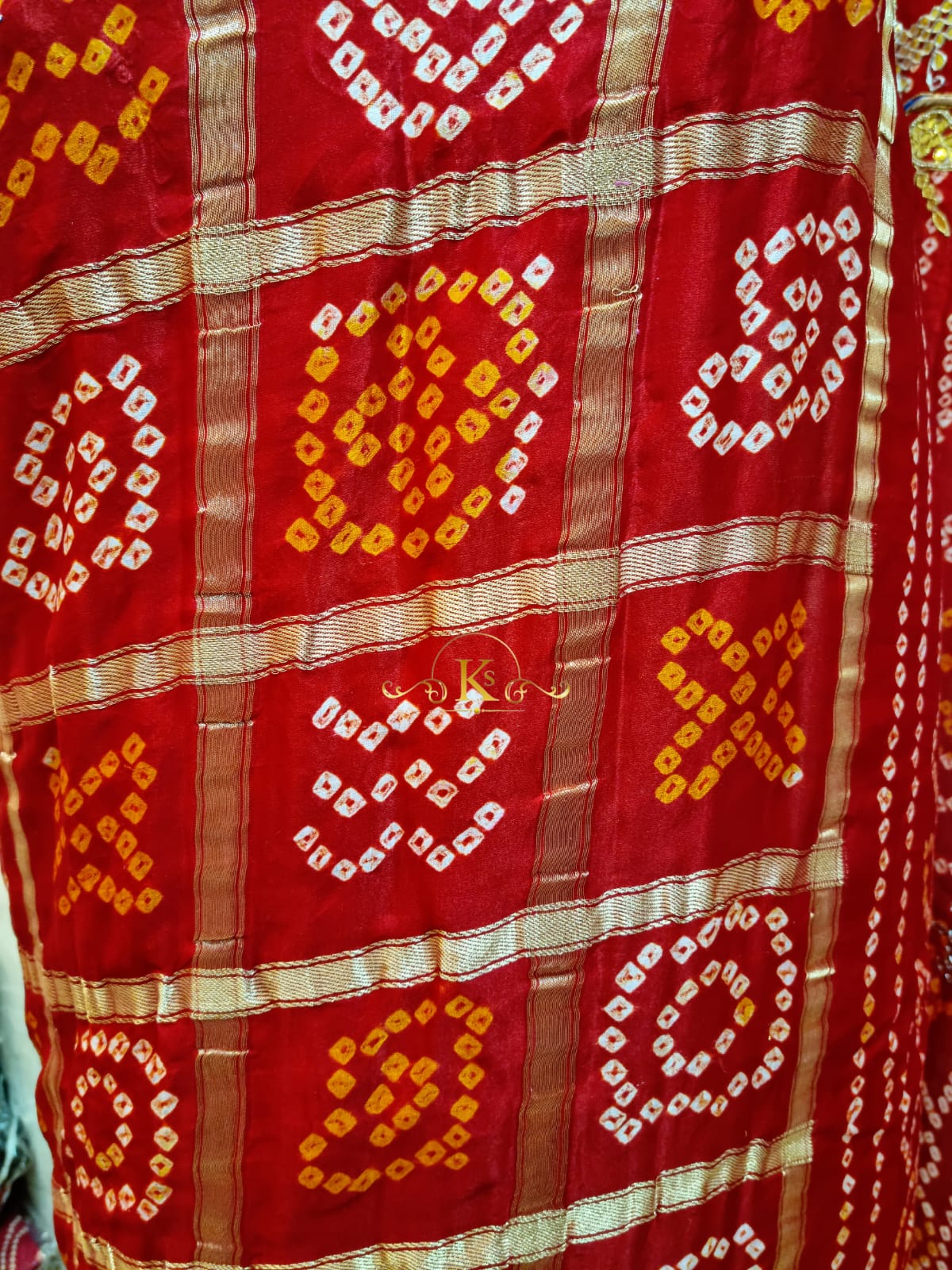 Traditional Pure Gaji Silk Fabric Saree With Hand Gotta Patti Saree And Hand Bandhej