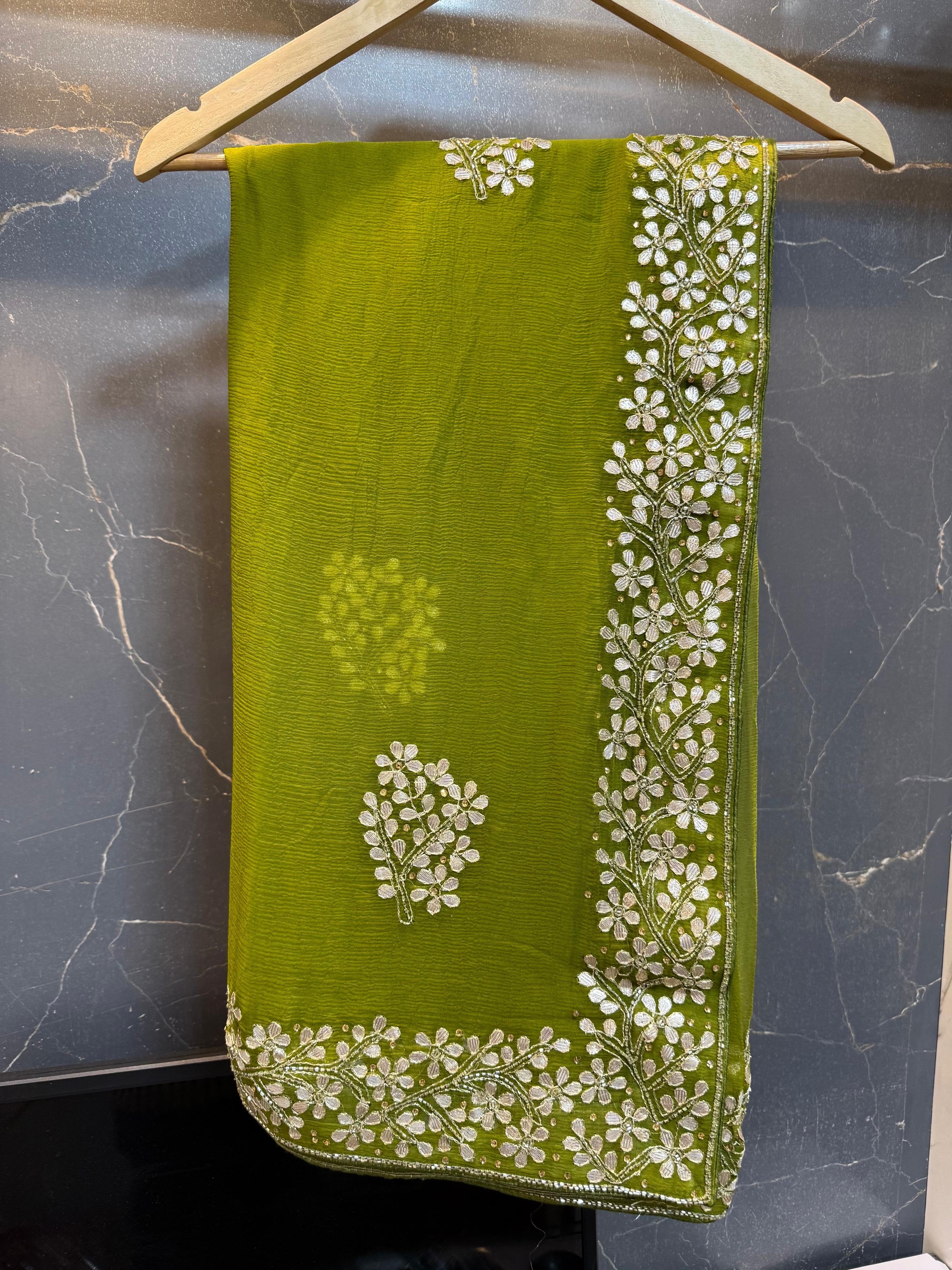 Beautiful Chiffon Saree With Gottapatti Work