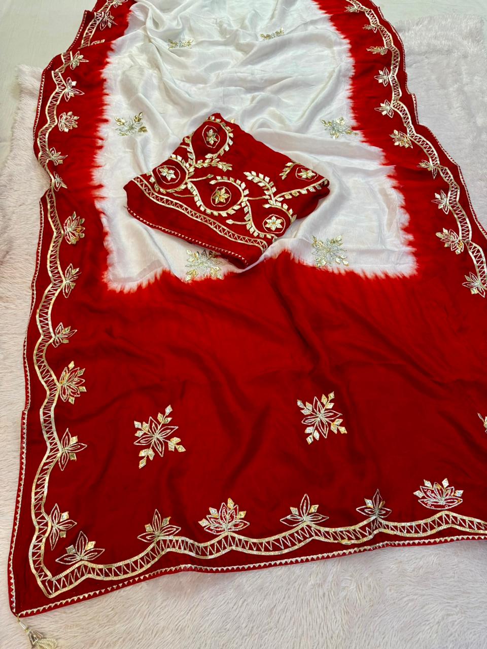 Beautiful Traditional Fag Upada Silk Saree With Gottapatti Work