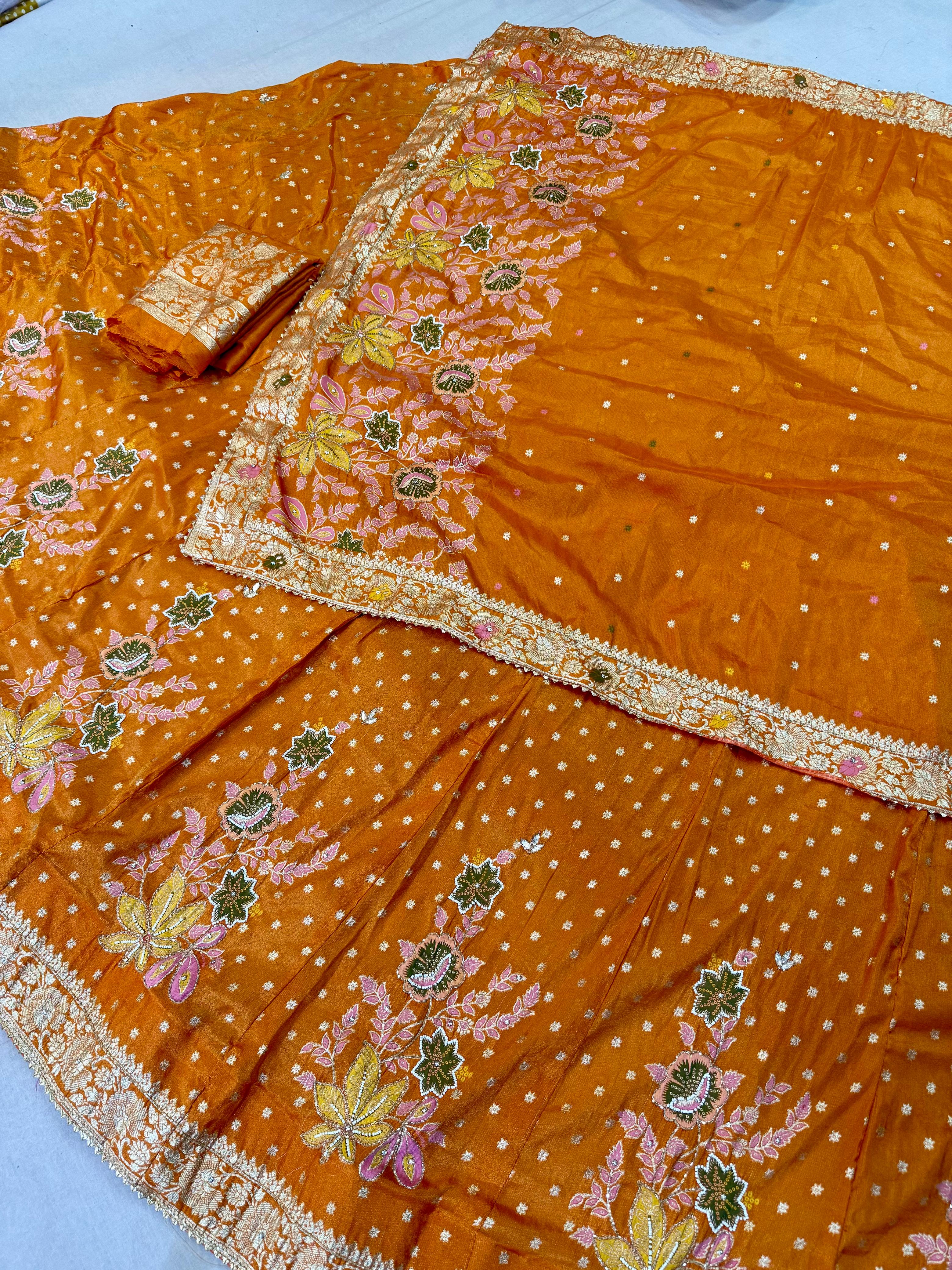Designer Tissue Lehenga with Floral Embroidery & Zari Work