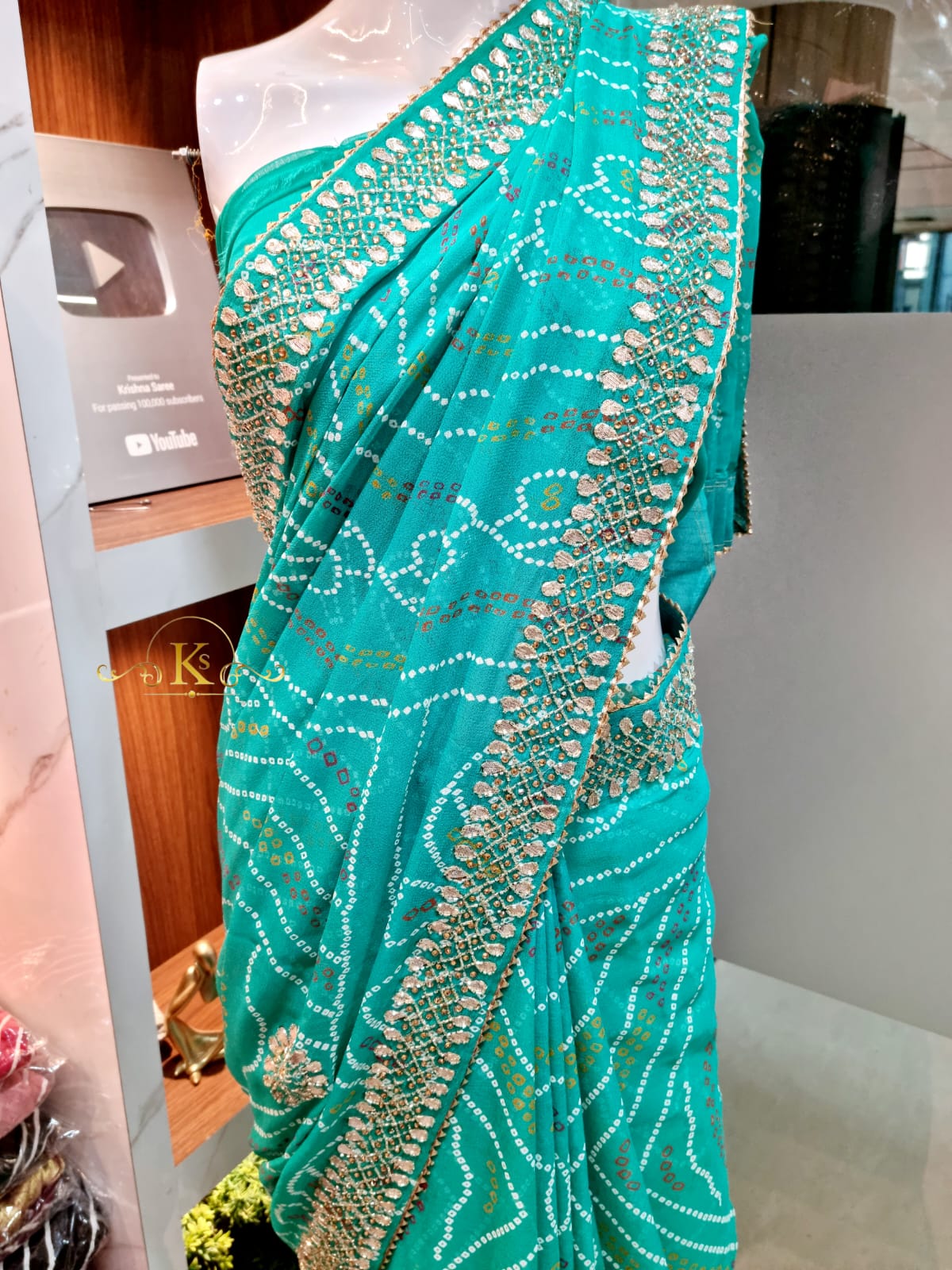 Pure Viscose Georgatte Fabric Bandhni Print Saree With HandWork