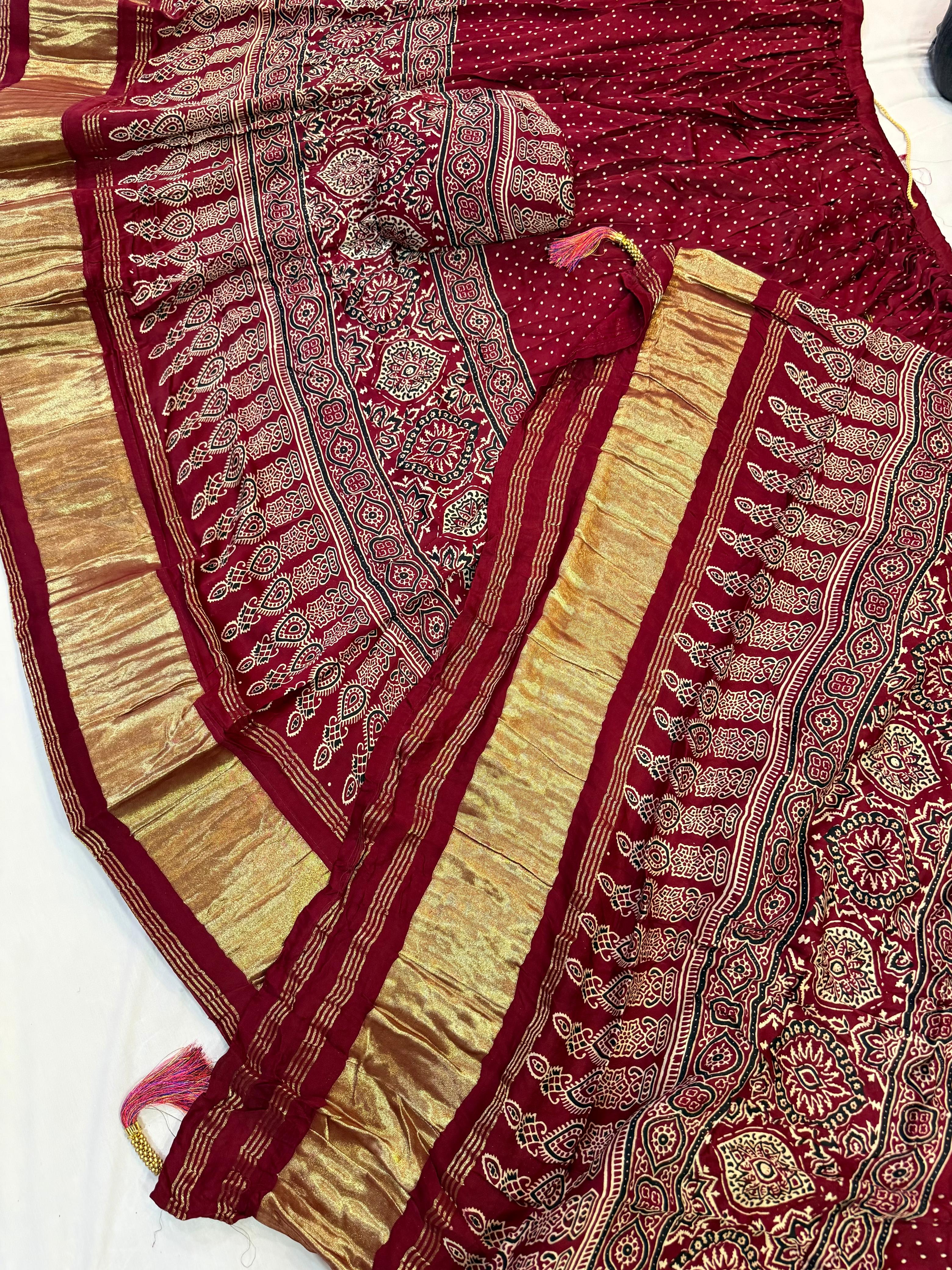 Traditional Modal Silk Lehenga With Jaipuri Print X Ajrakh Print