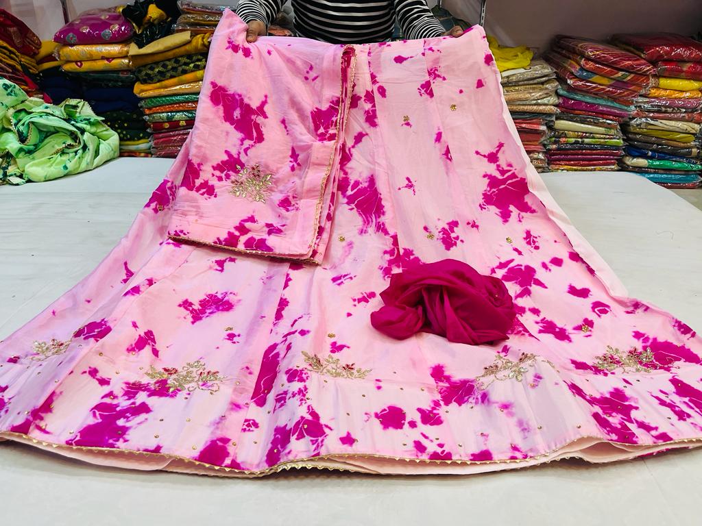 D Chinon Lahanga Chunni With Sibori Tie Dye And Handwork