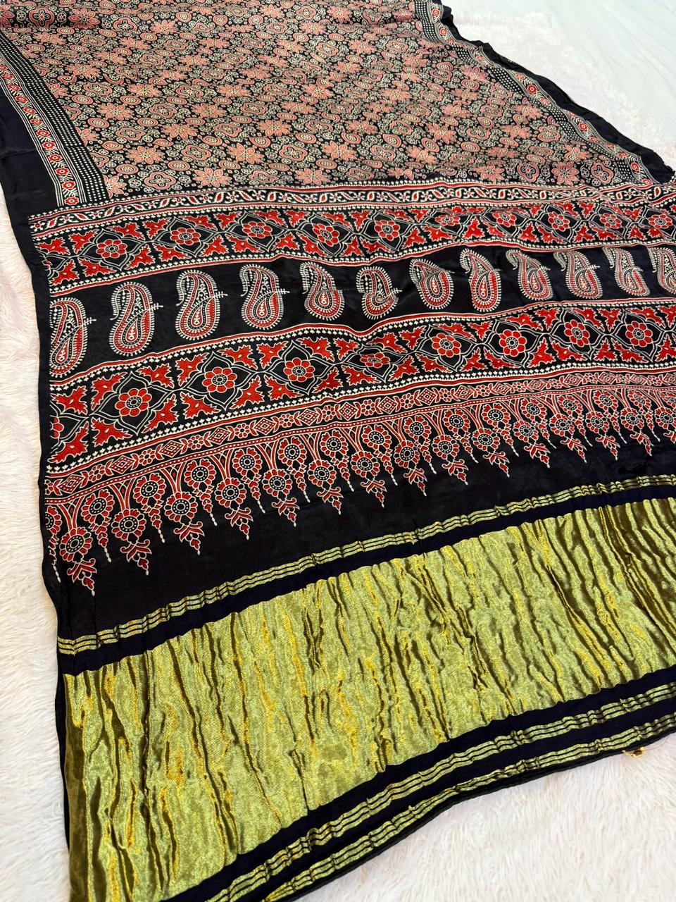 Latest Modal Silk Saree With Jaipuri Print X Ajrakh Print