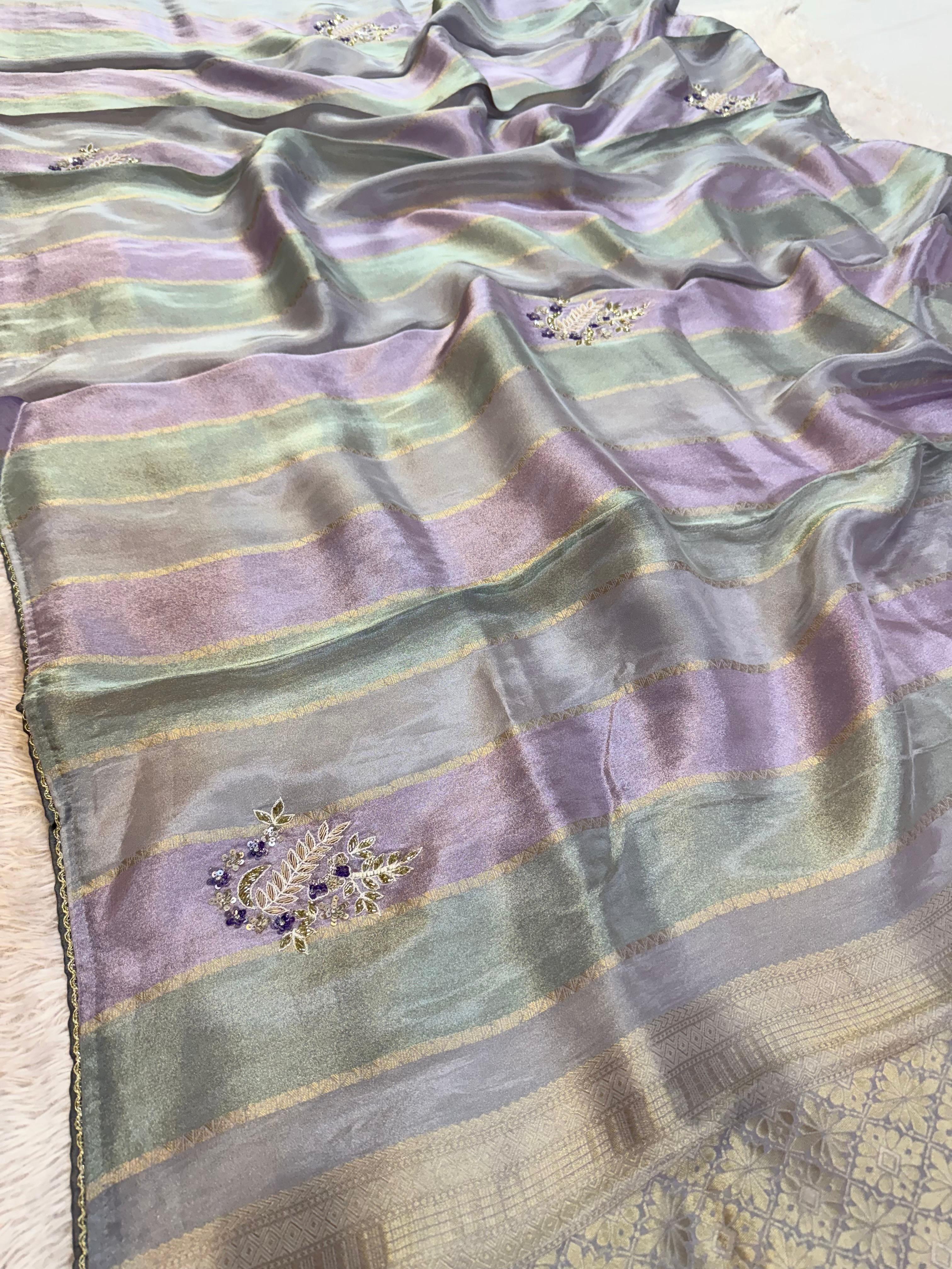 Designer Tissue Cosmos Saree With luxury Handwork Butta
