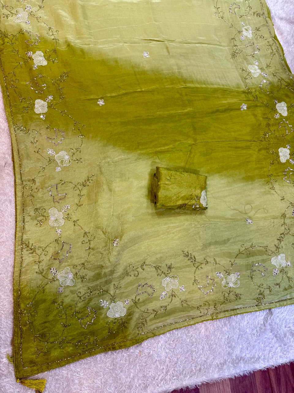 Beautiful Pure H.O Silk Saree With floral Handwork