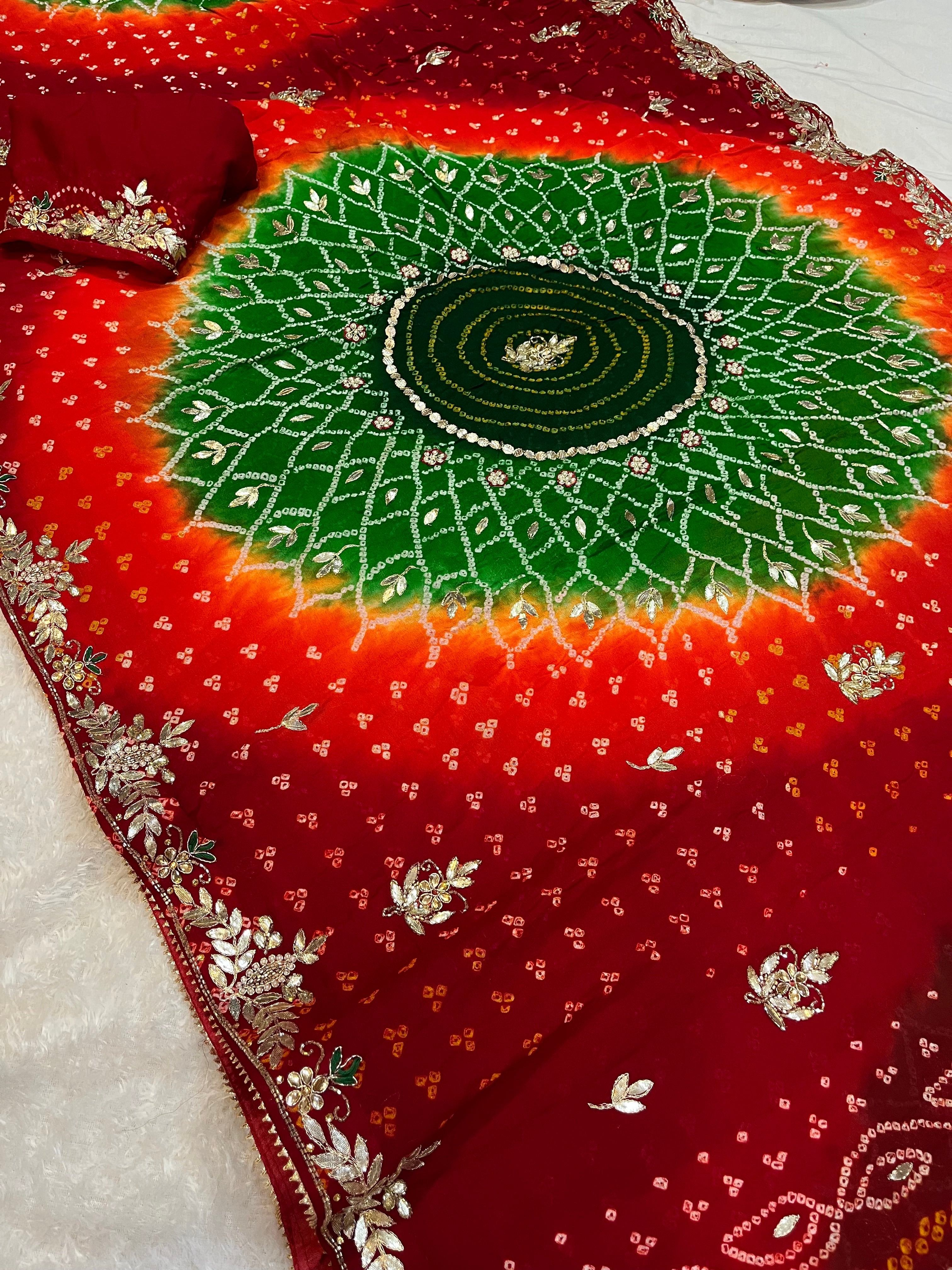 Pure Ojria Hand Bandhani Saree With Beautiful Handwork X Hand Dye
