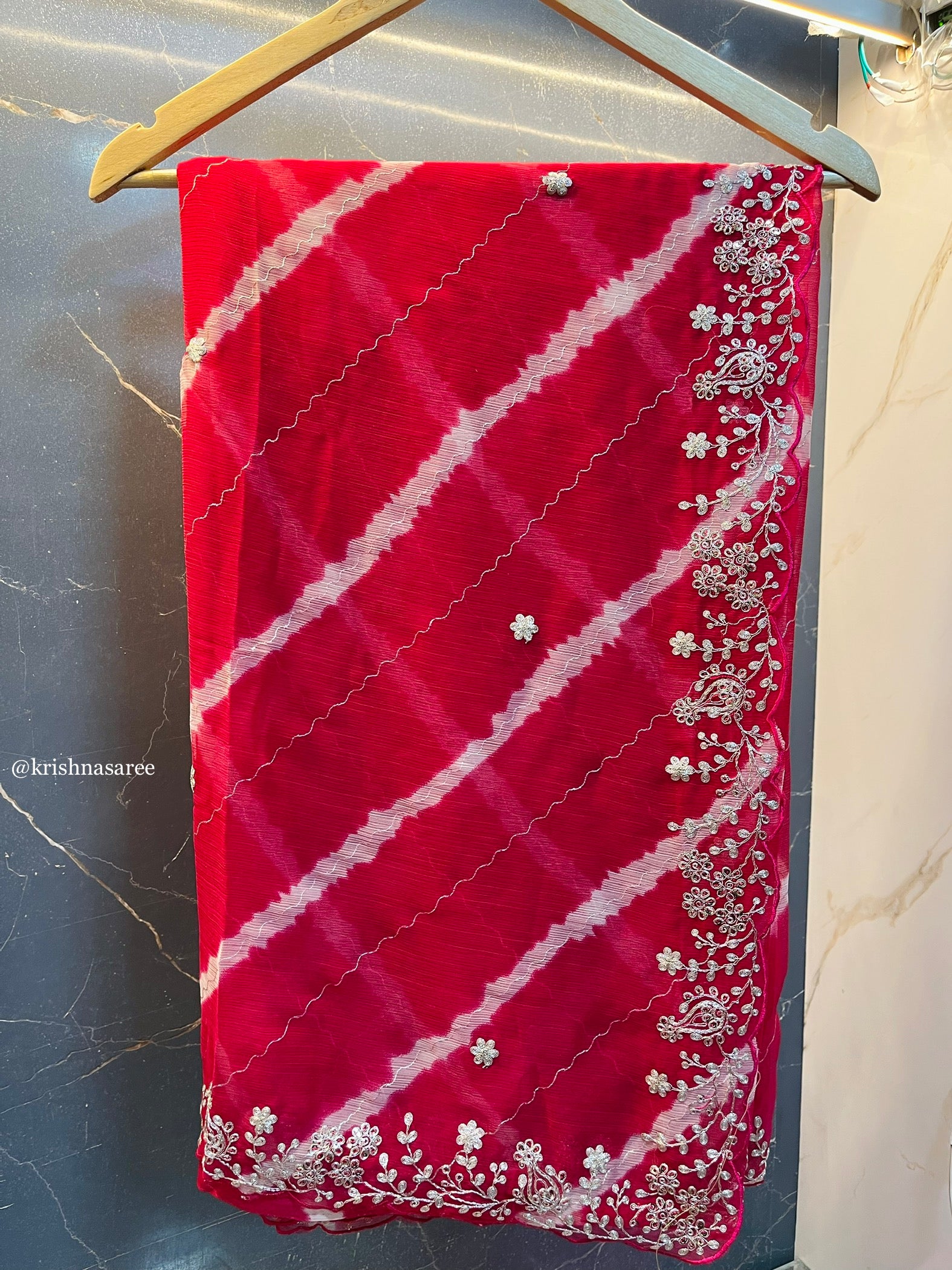 Fancy Chinon Fabric Lahriya Saree With Pittun Work