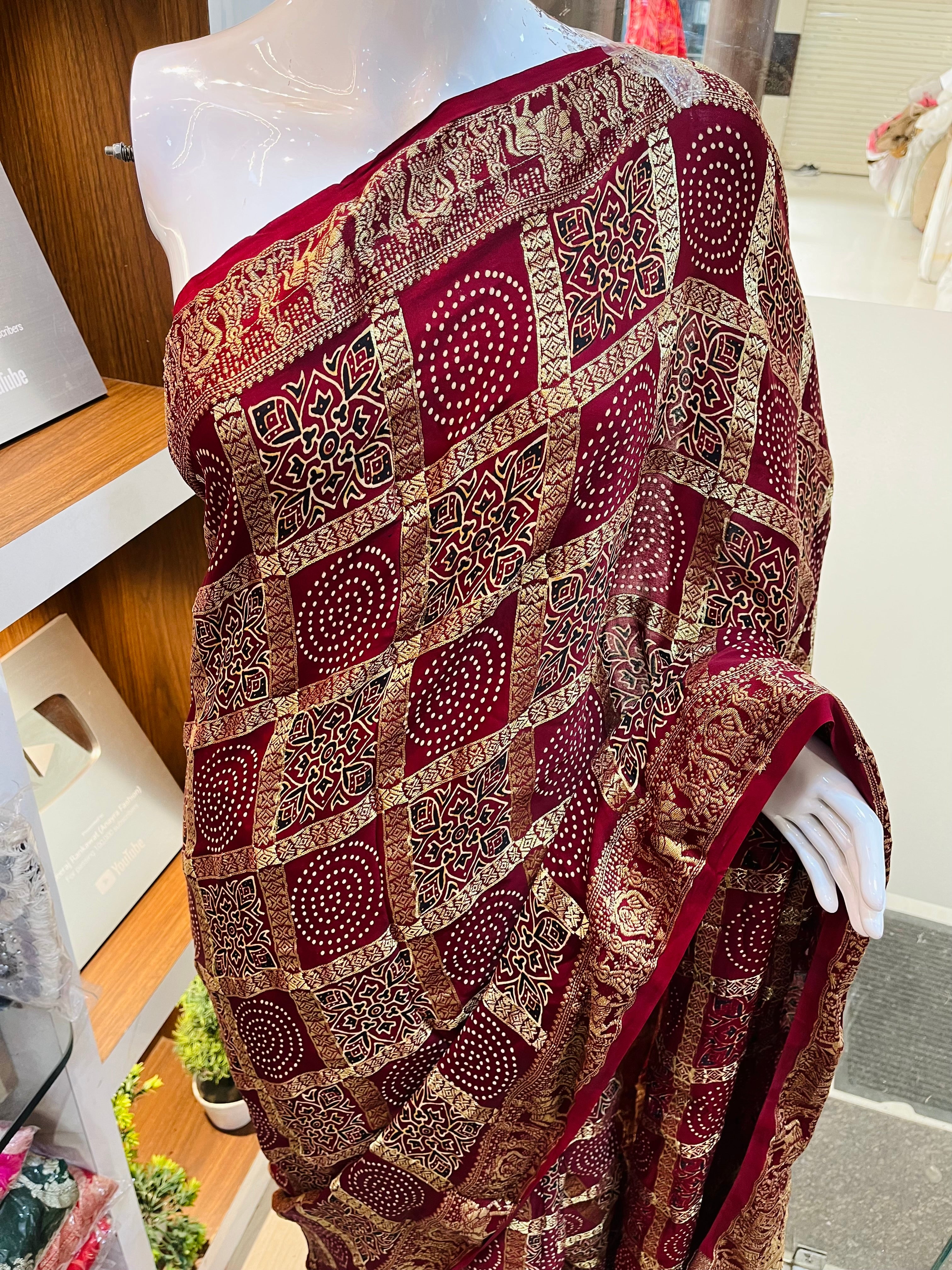 Pure Modal Silk Hand Block Print Saree X Weaving Jari