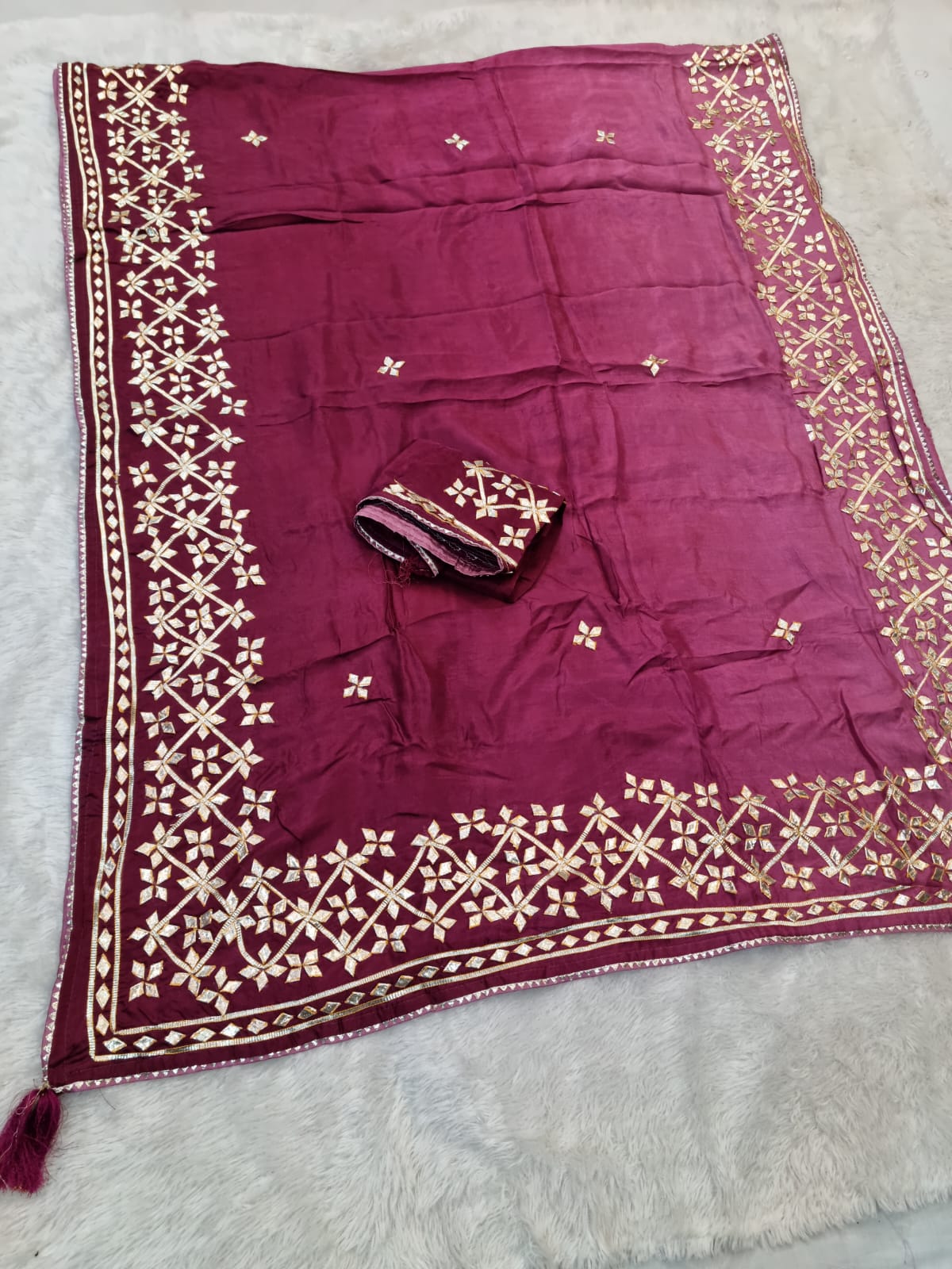 Dolla Sik Saree With Jaipuri Kacha Gotte Work