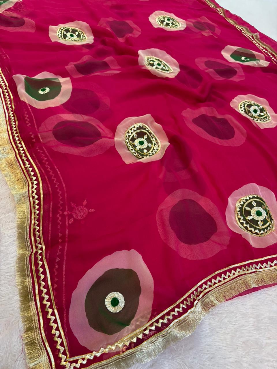 Beautiful Royal Georgatte Saree With Gotapatti Work