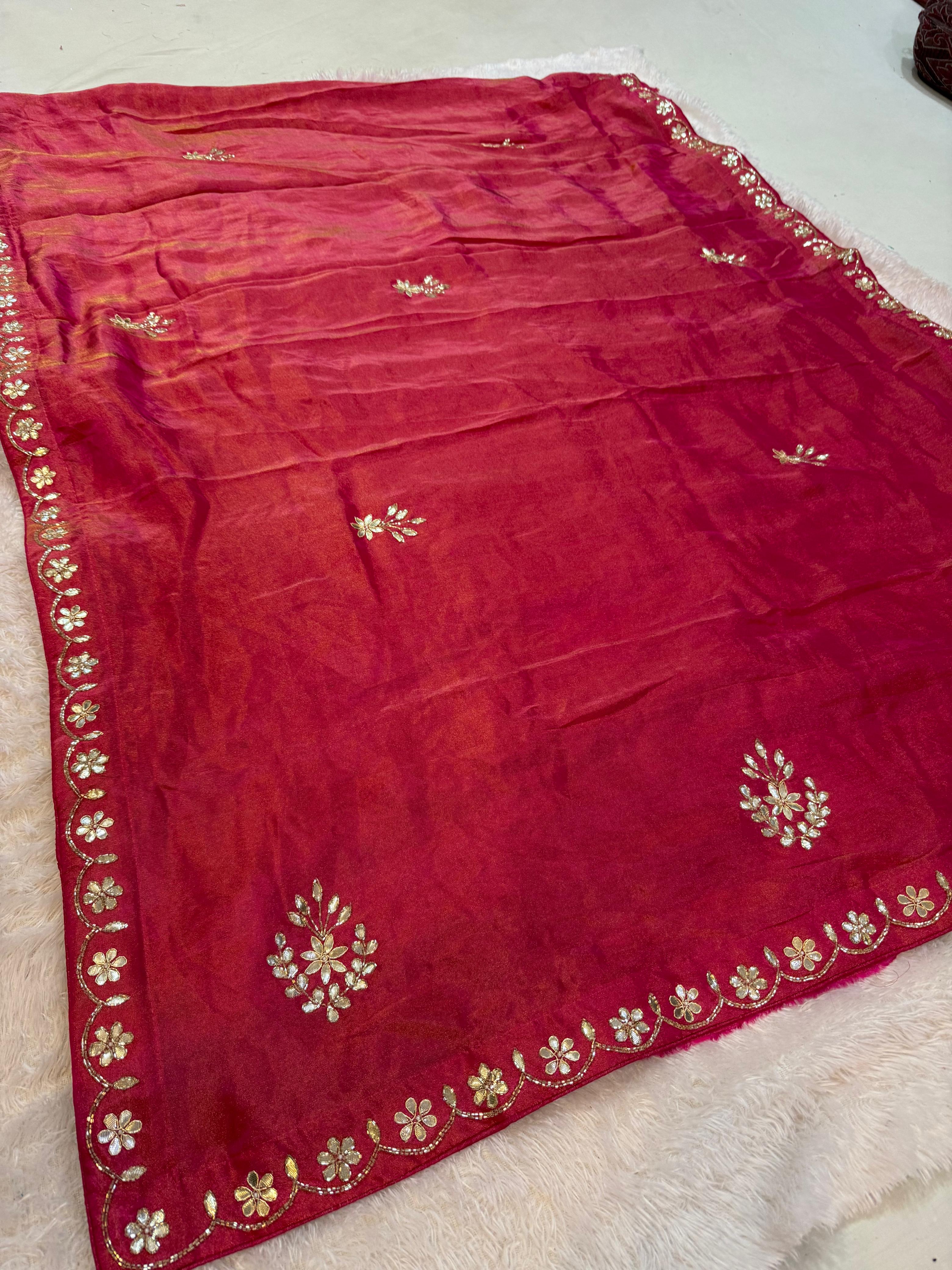 Traditional Tissue Cosmos Febric Saree With Handwork