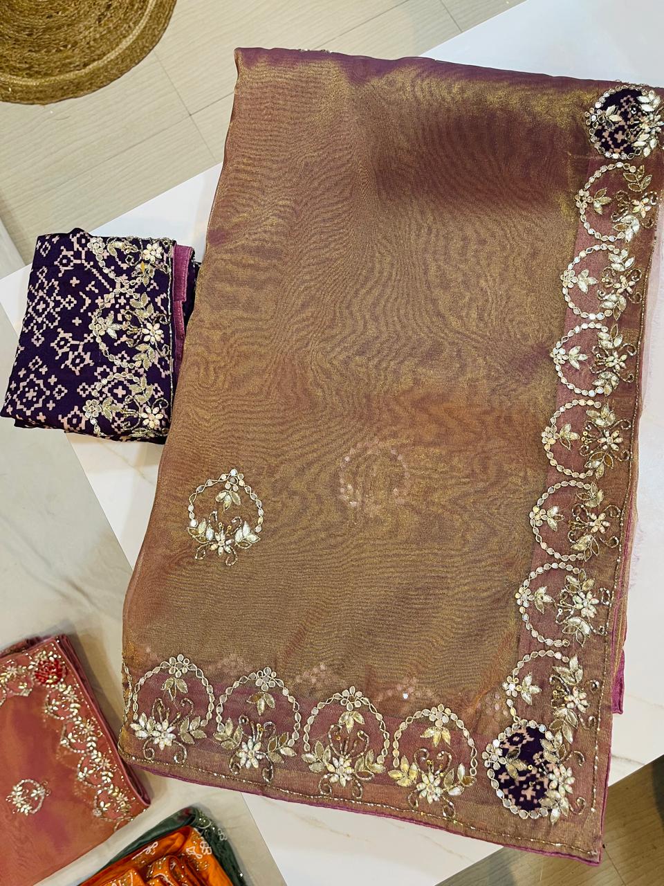 Designer Tissue Saree With Handwork X Modal Silk Blouse