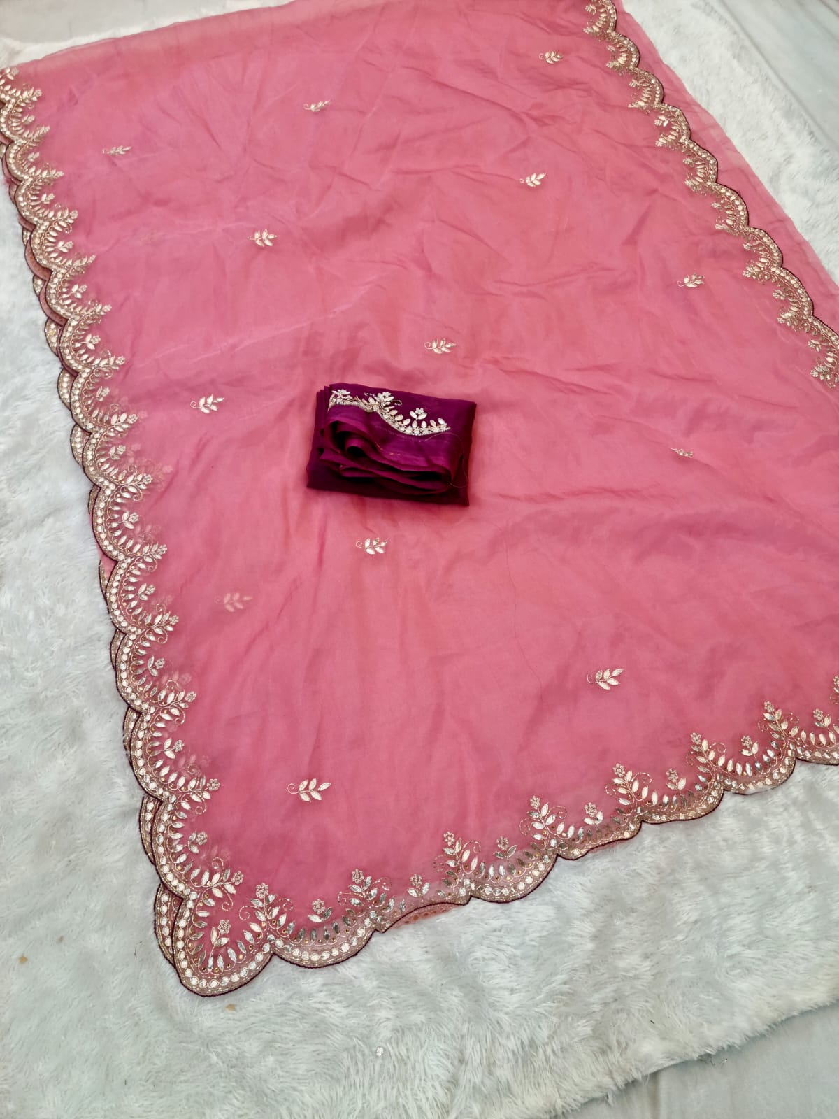 Organza Saree With Beautiful Jardoji Work Saree