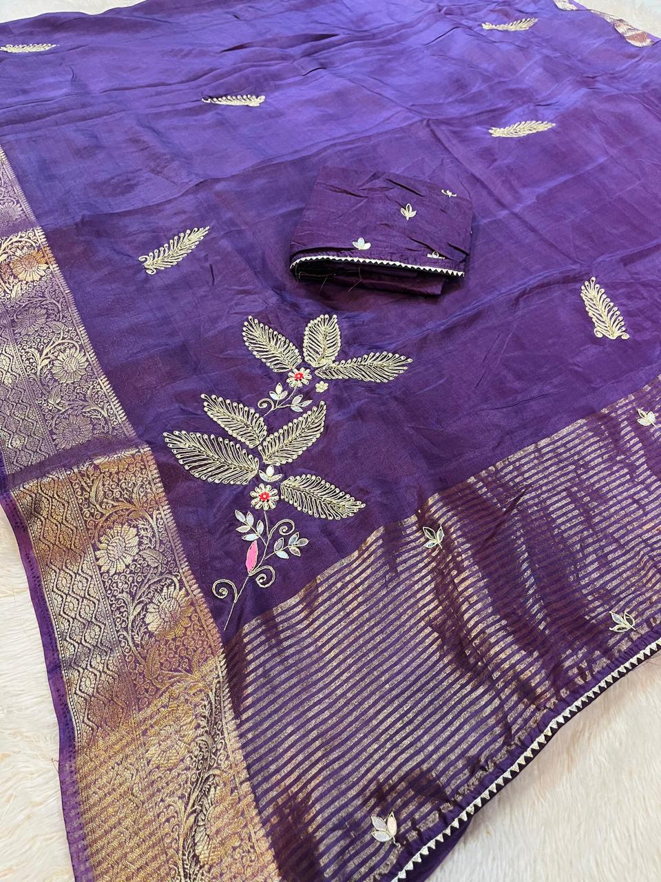 Designer Uppada Silk Saree With Handwork