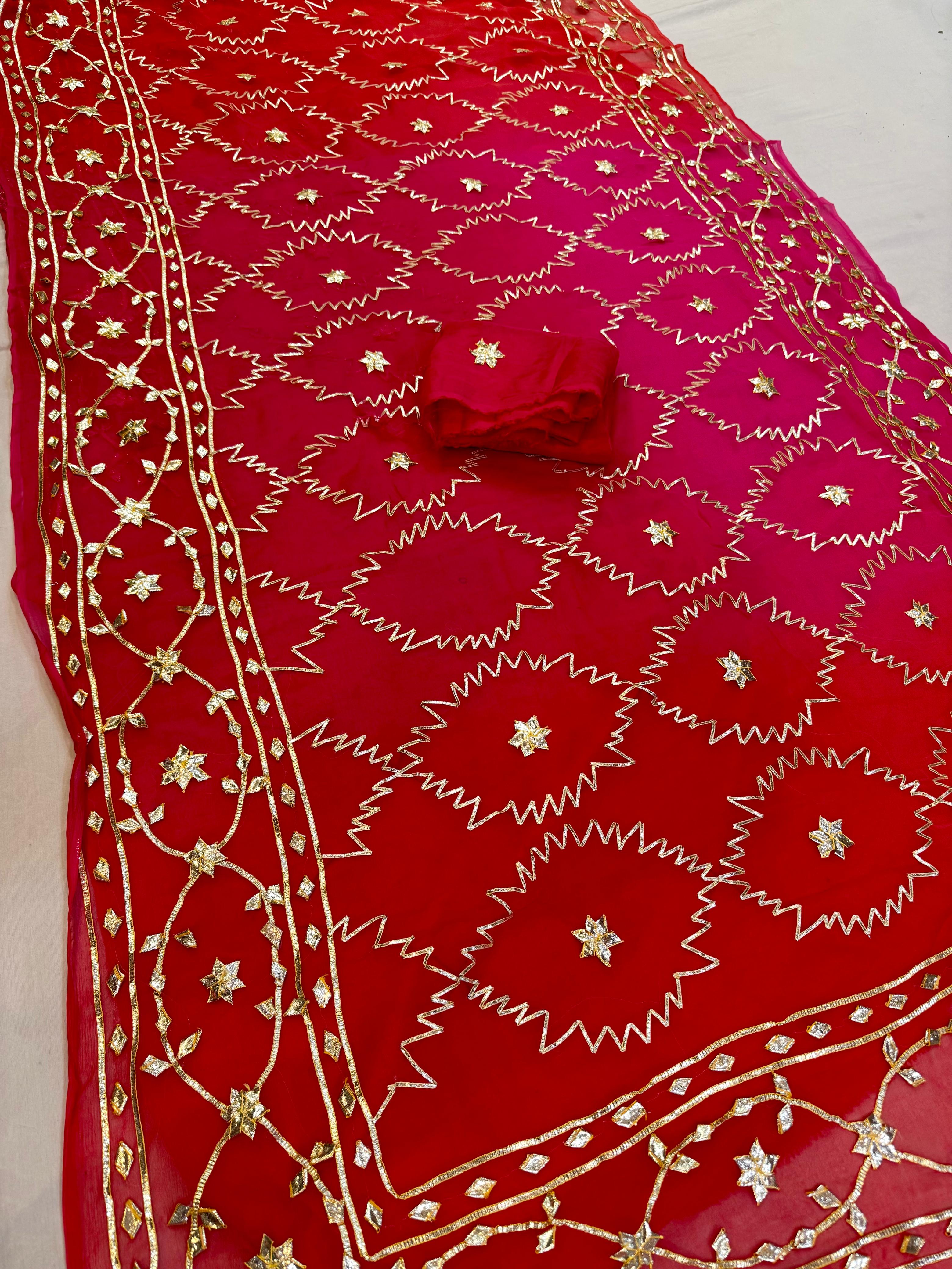 Beautiful Multi Dye Pure Chiffon Saree With Gottapatti Work