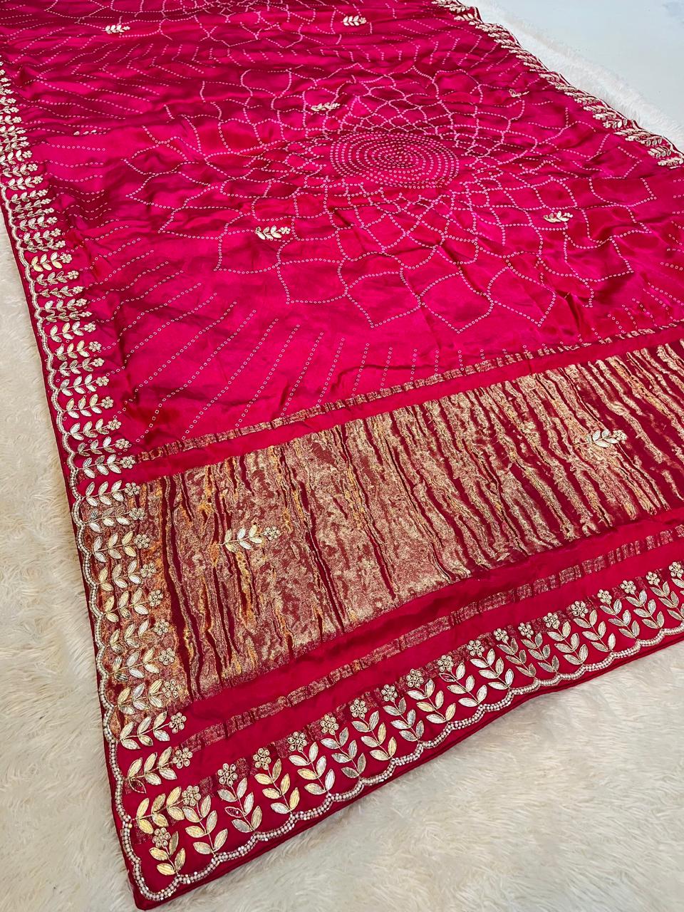 Designer Pure Gajji Silk Saree With Gottapati x Handwork