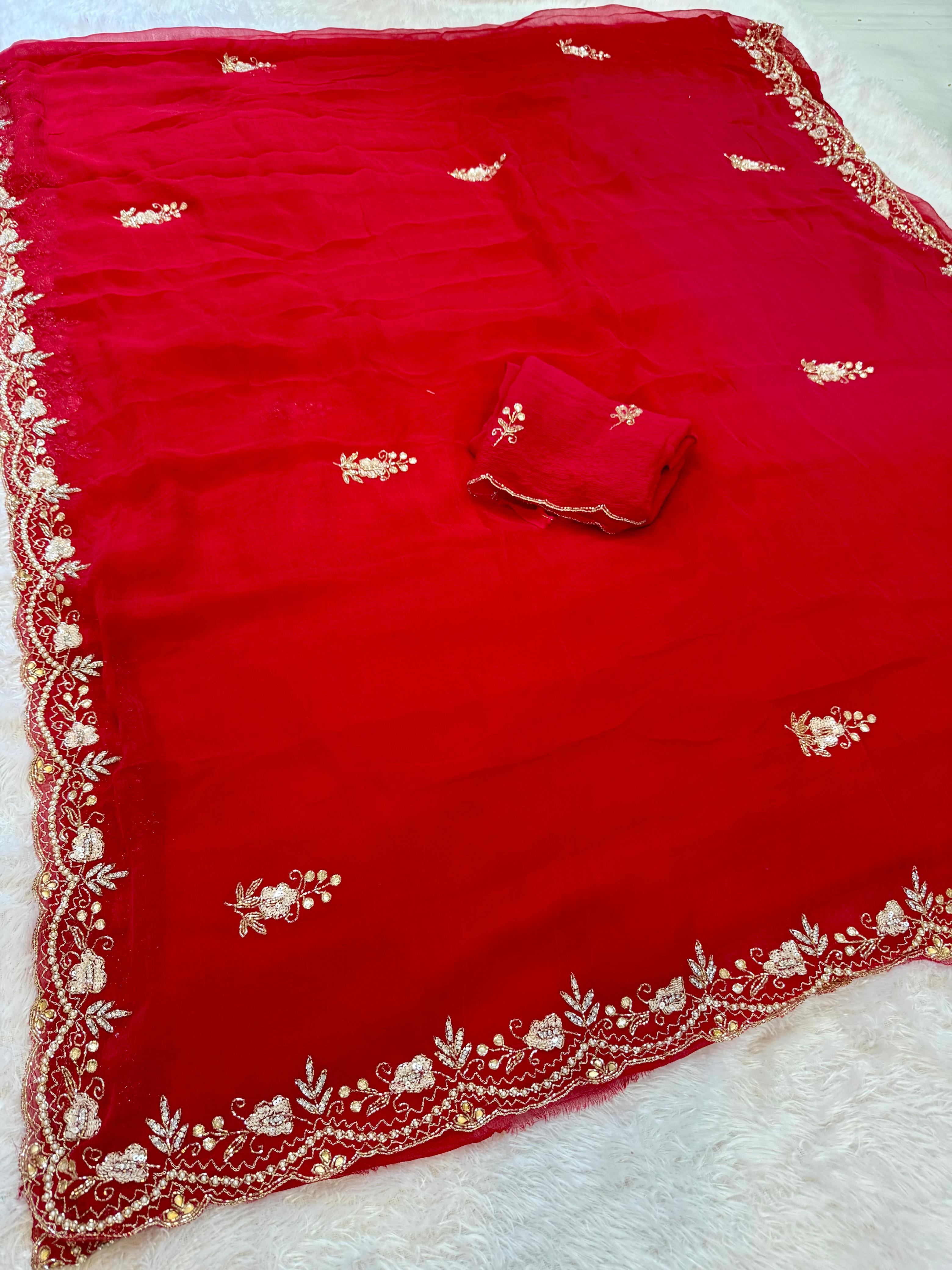 Pure Chiffon Saree With Premium  Handwork