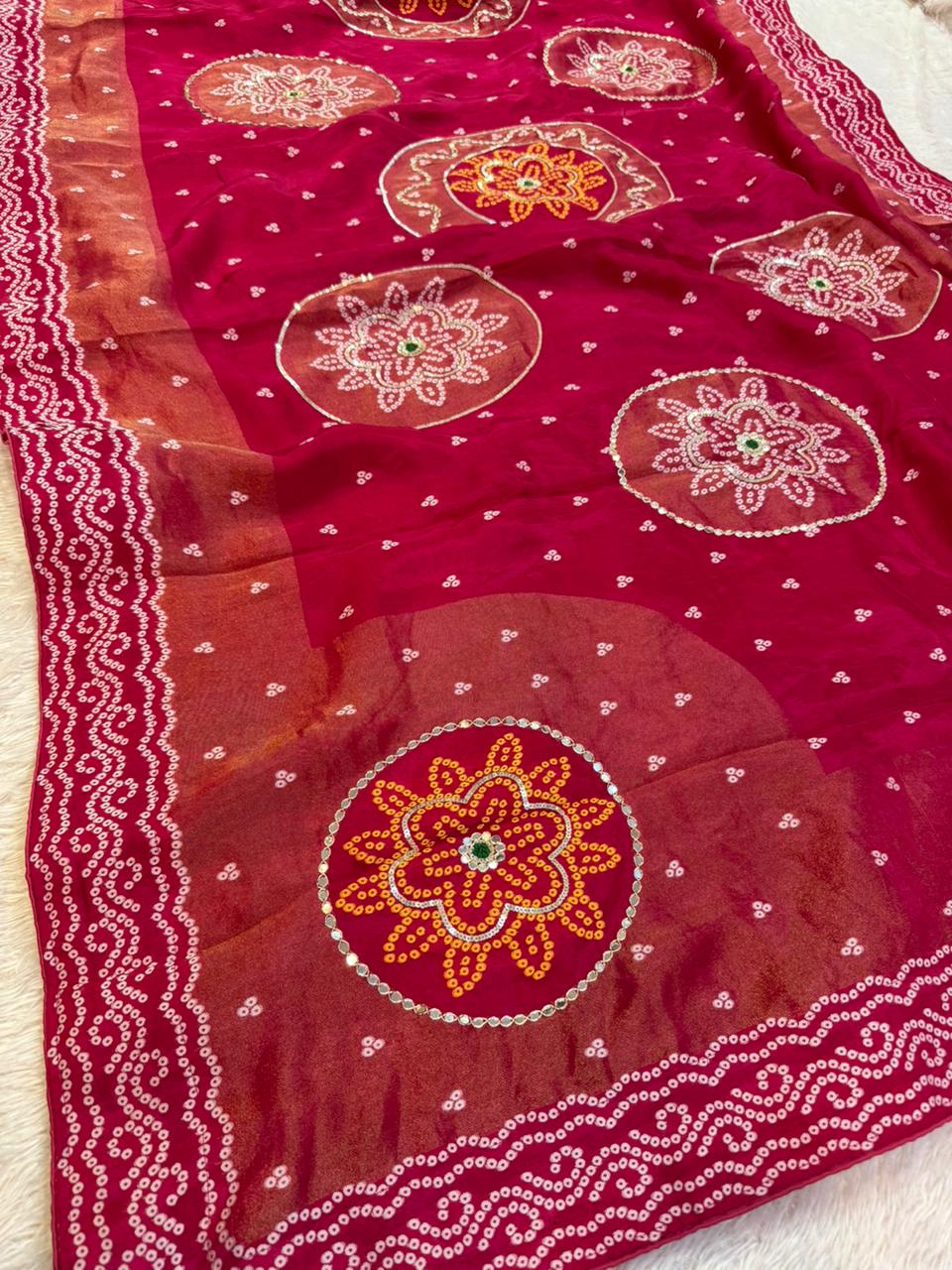 Beautiful H O Silk X Tissue Febric  Saree With Handwork