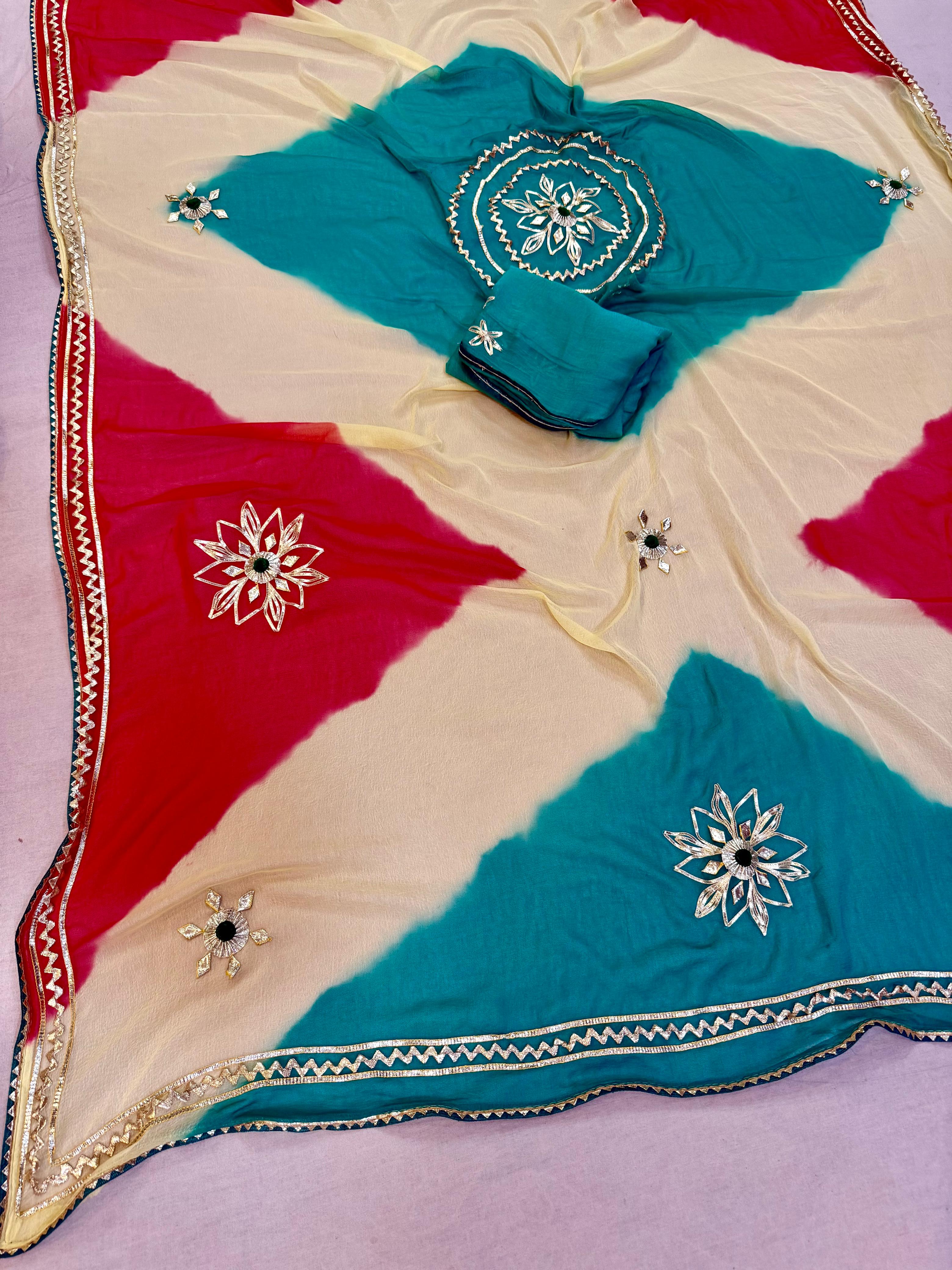 Special Multi Dye Saree With Gotapatti Work