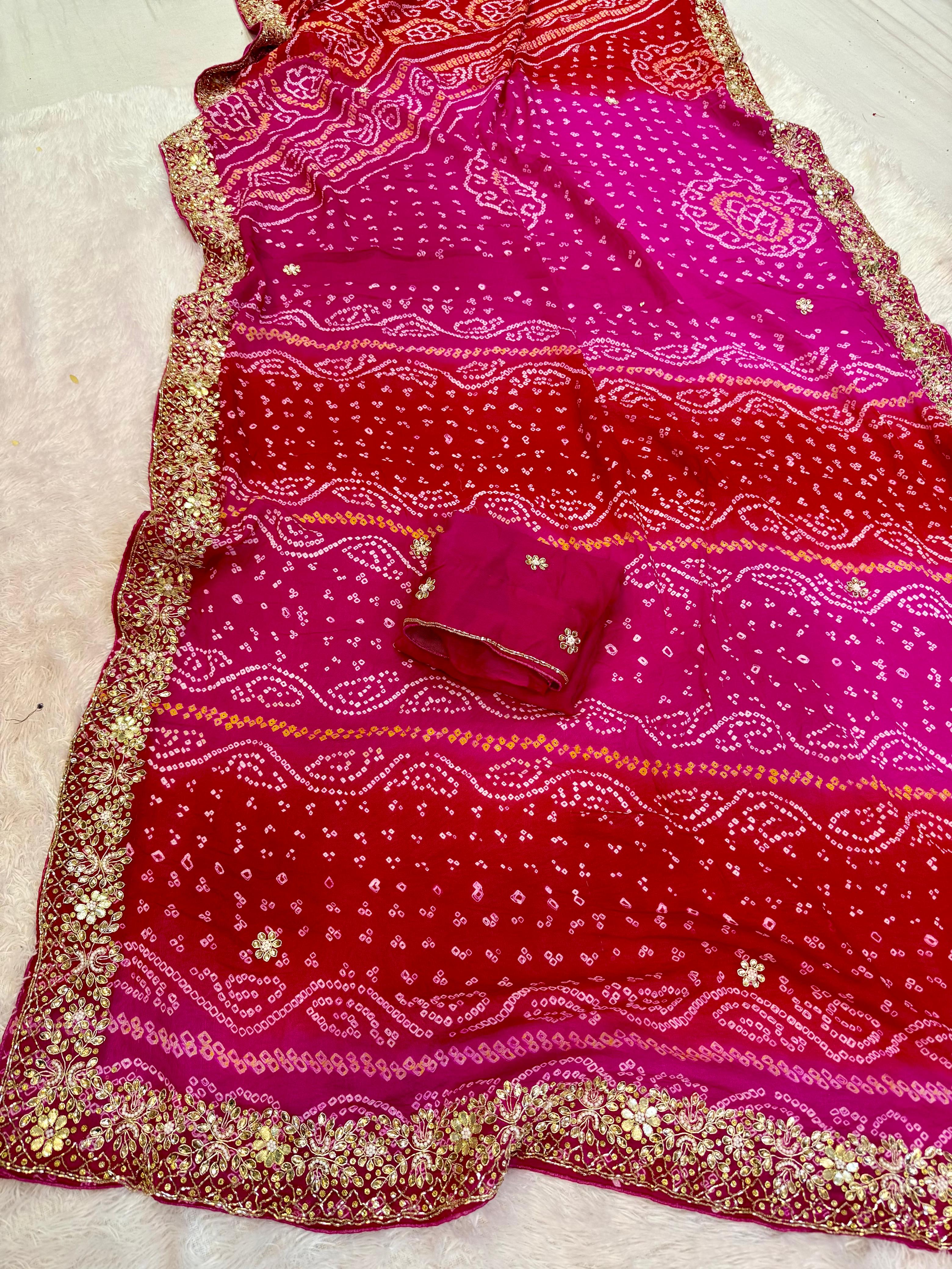 Beautiful Pure Ojriya Chiffon Saree With Premium Handwork