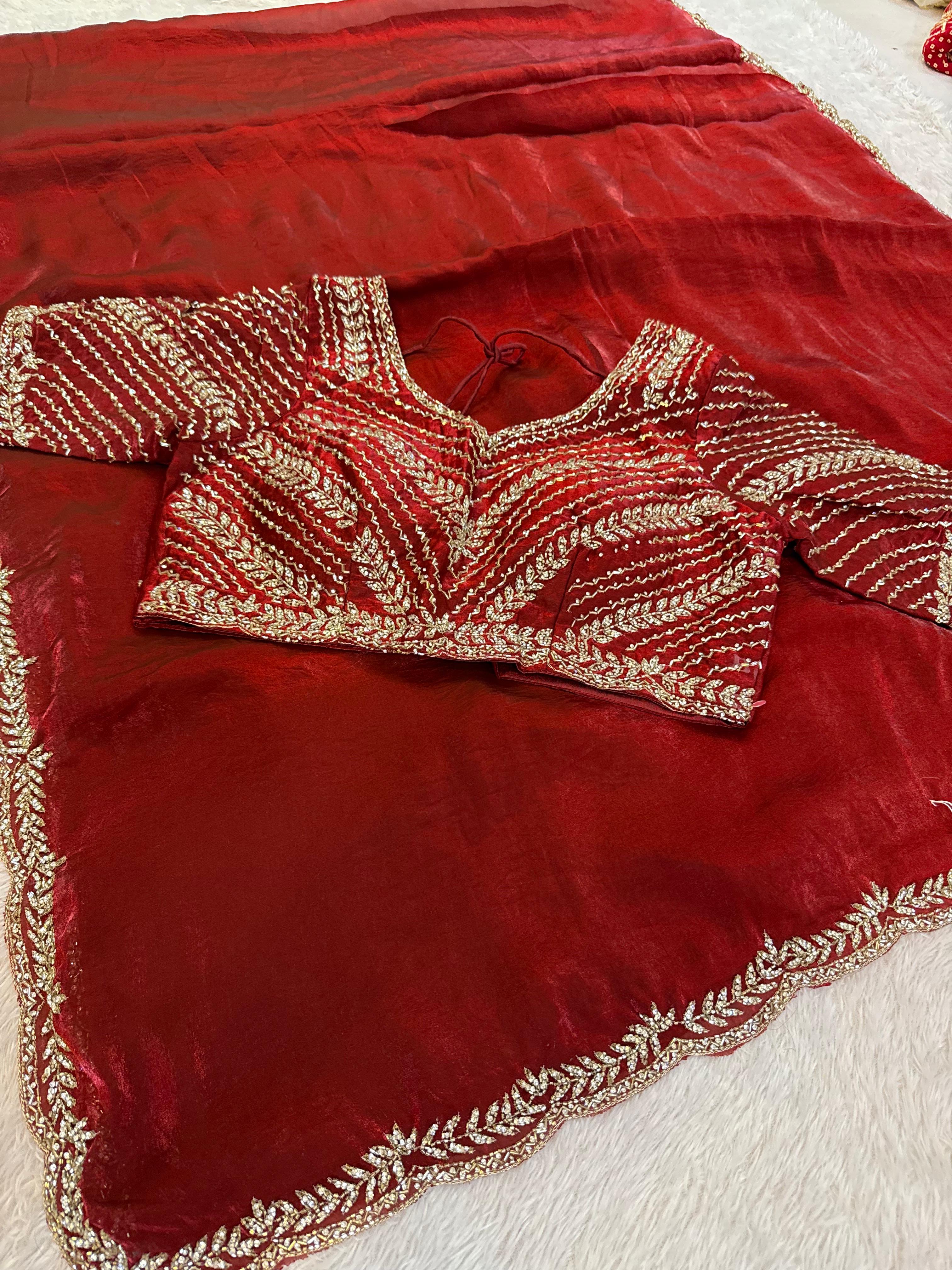 Designer Fendi Silk Saree With Handwork X Ready To Ware Blouse