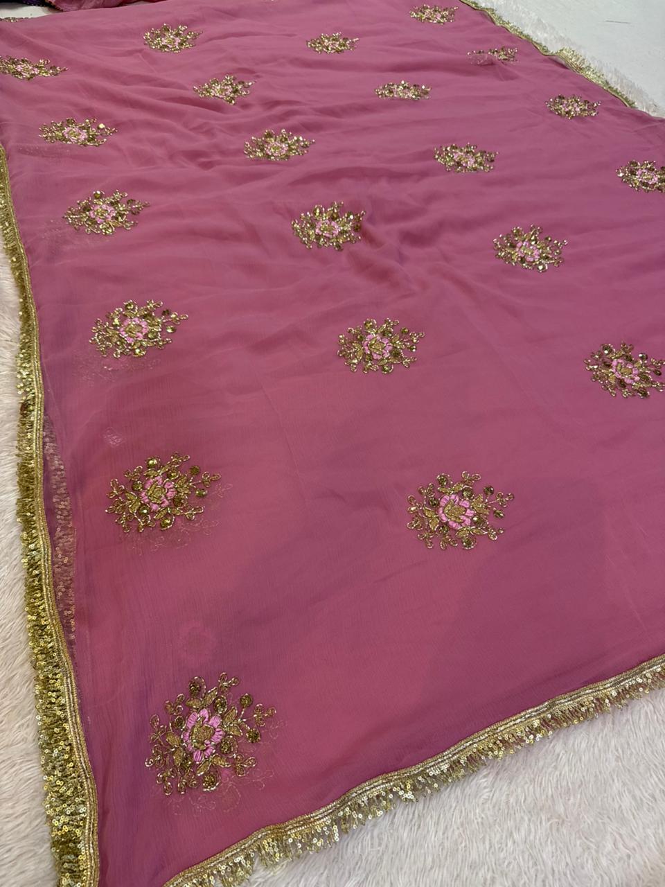 Beautiful Wari Chiffon Saree With Handwork