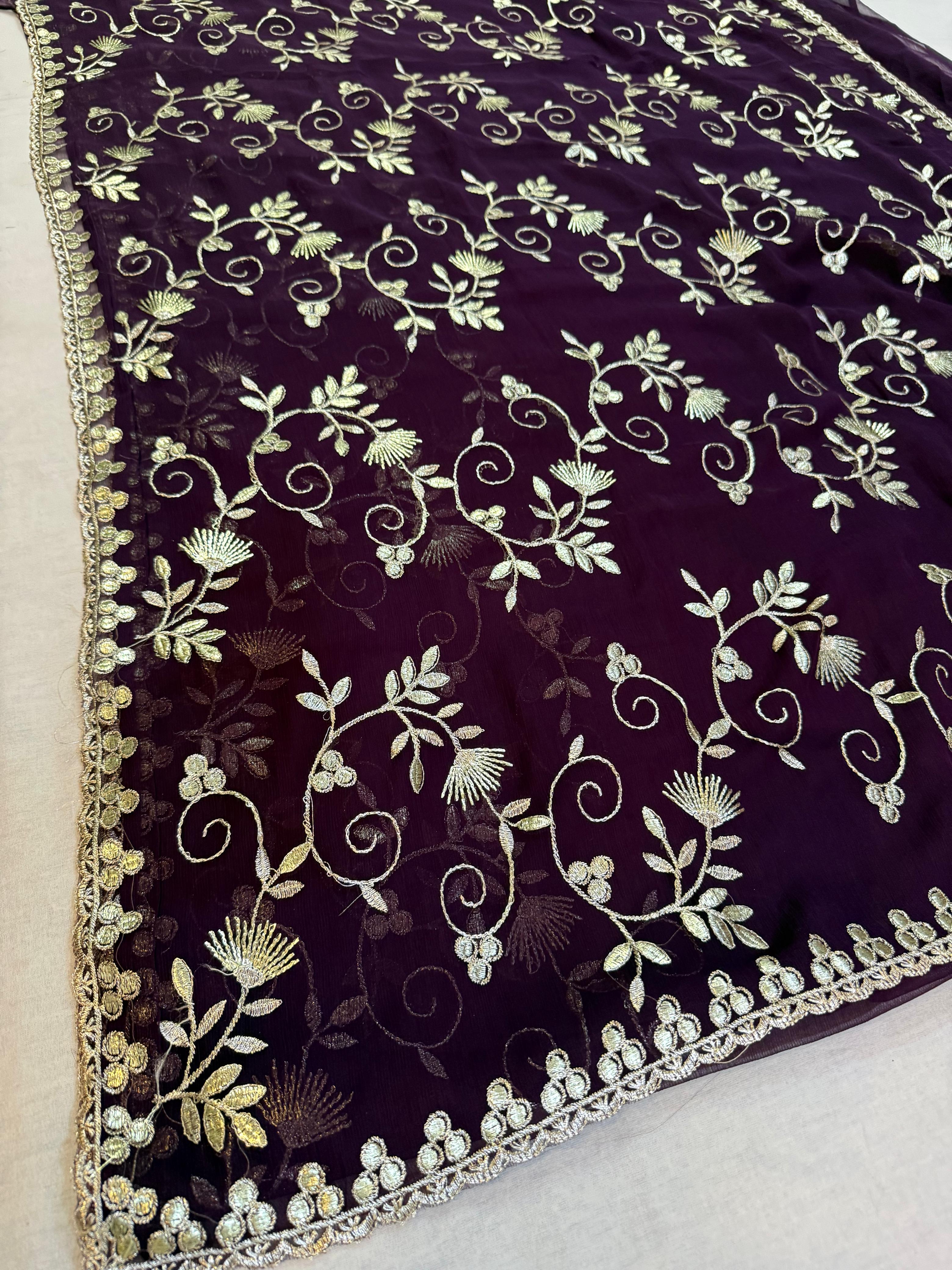 Trending Wari Chiffon Saree With Jarman Gotta work