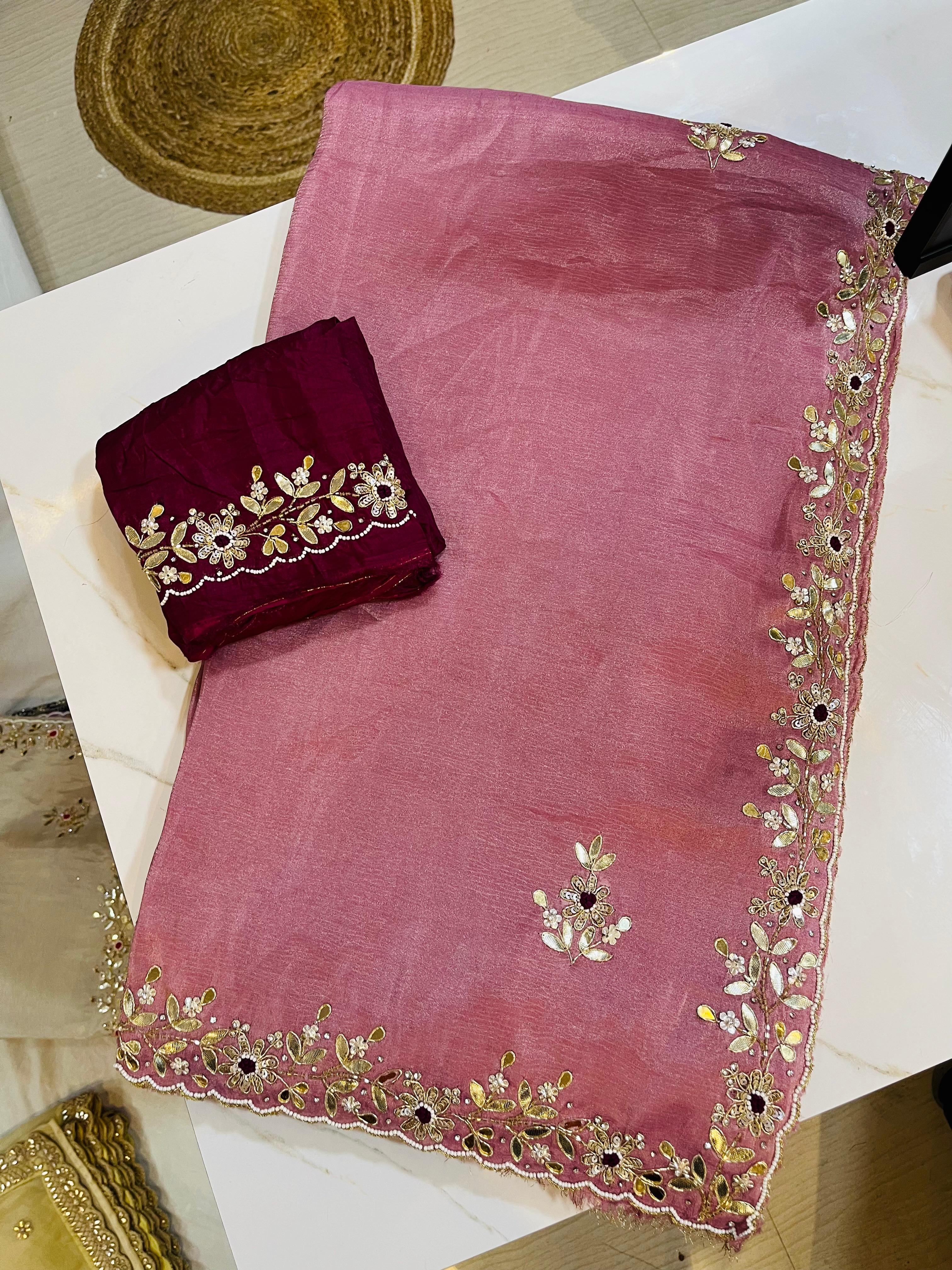 Luxury Soft Tissue Saree With Handwork