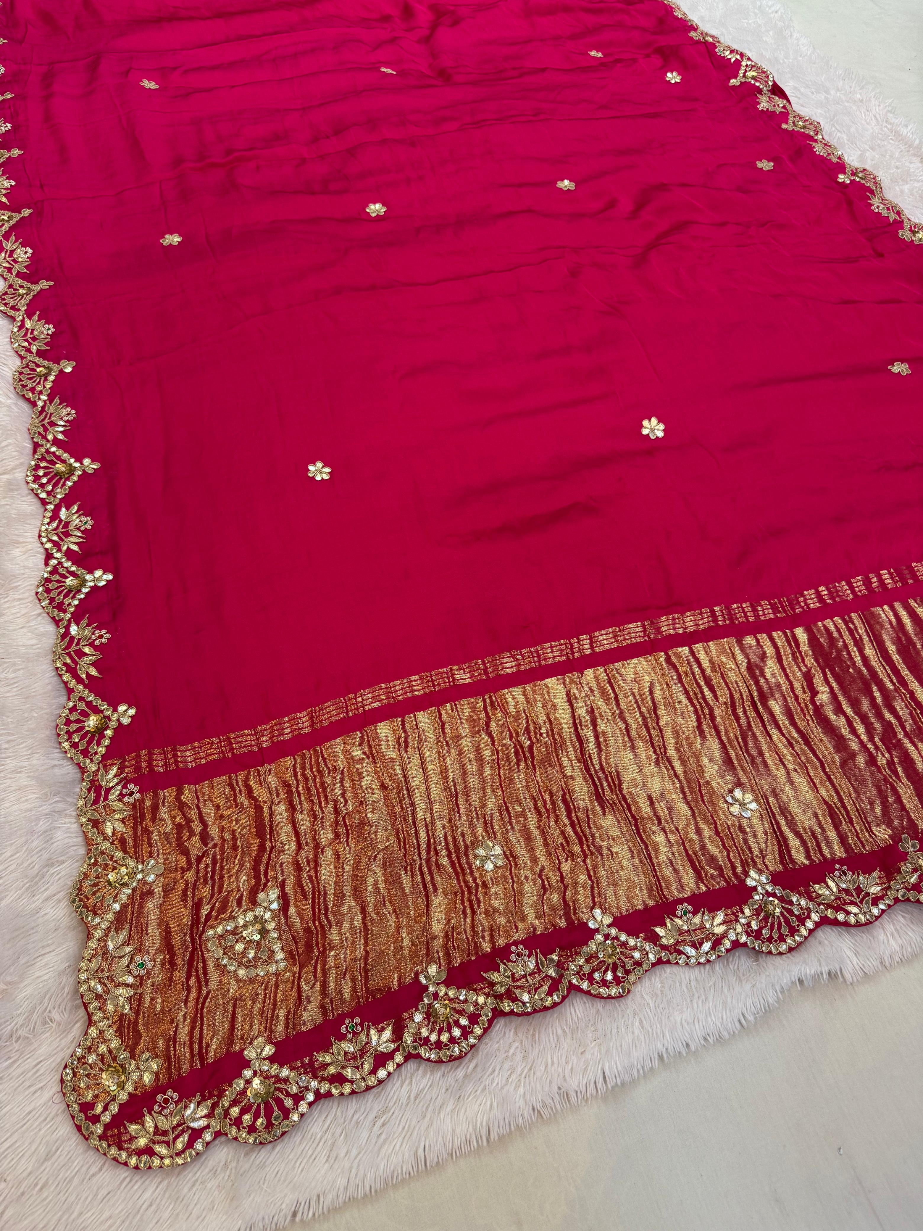 Traditional Pure Gajji Silk Saree With Gottapatti Work