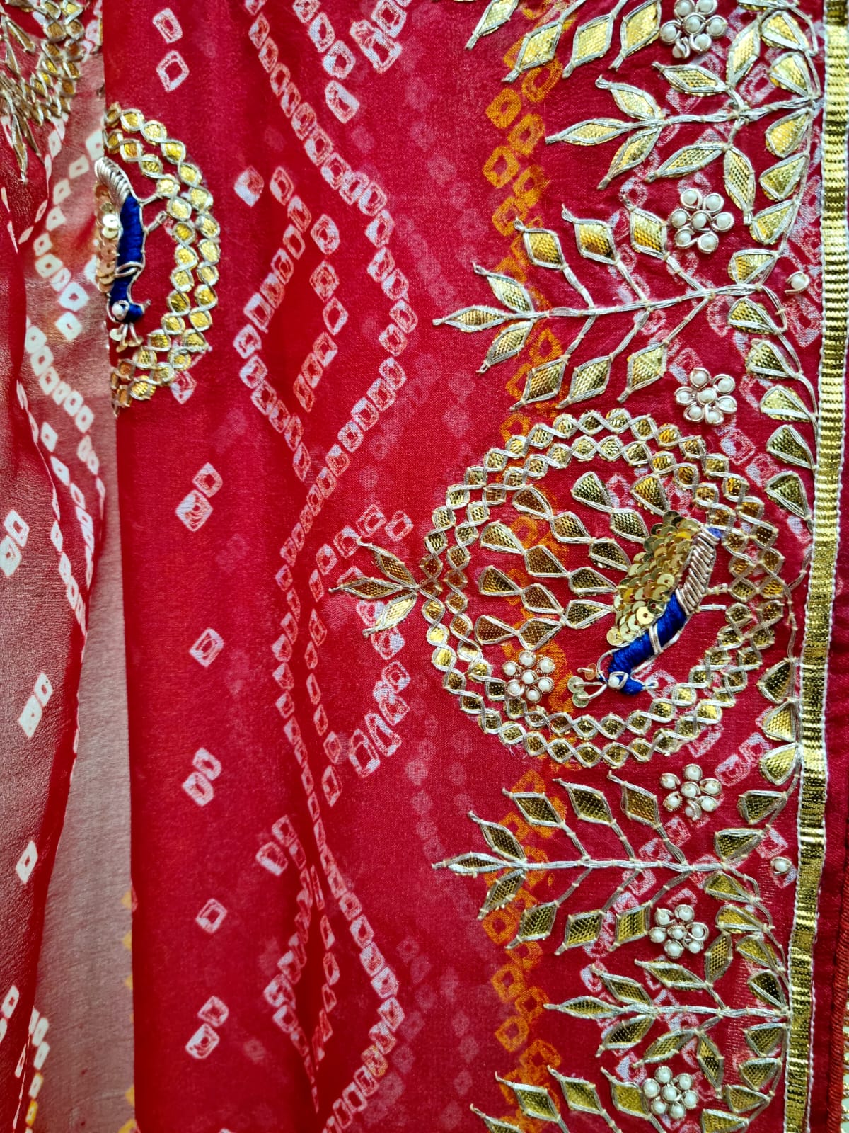 Traditional Pure Ojria Fabric Saree With Hand Gotta Patti Saree And Hand Bandhej