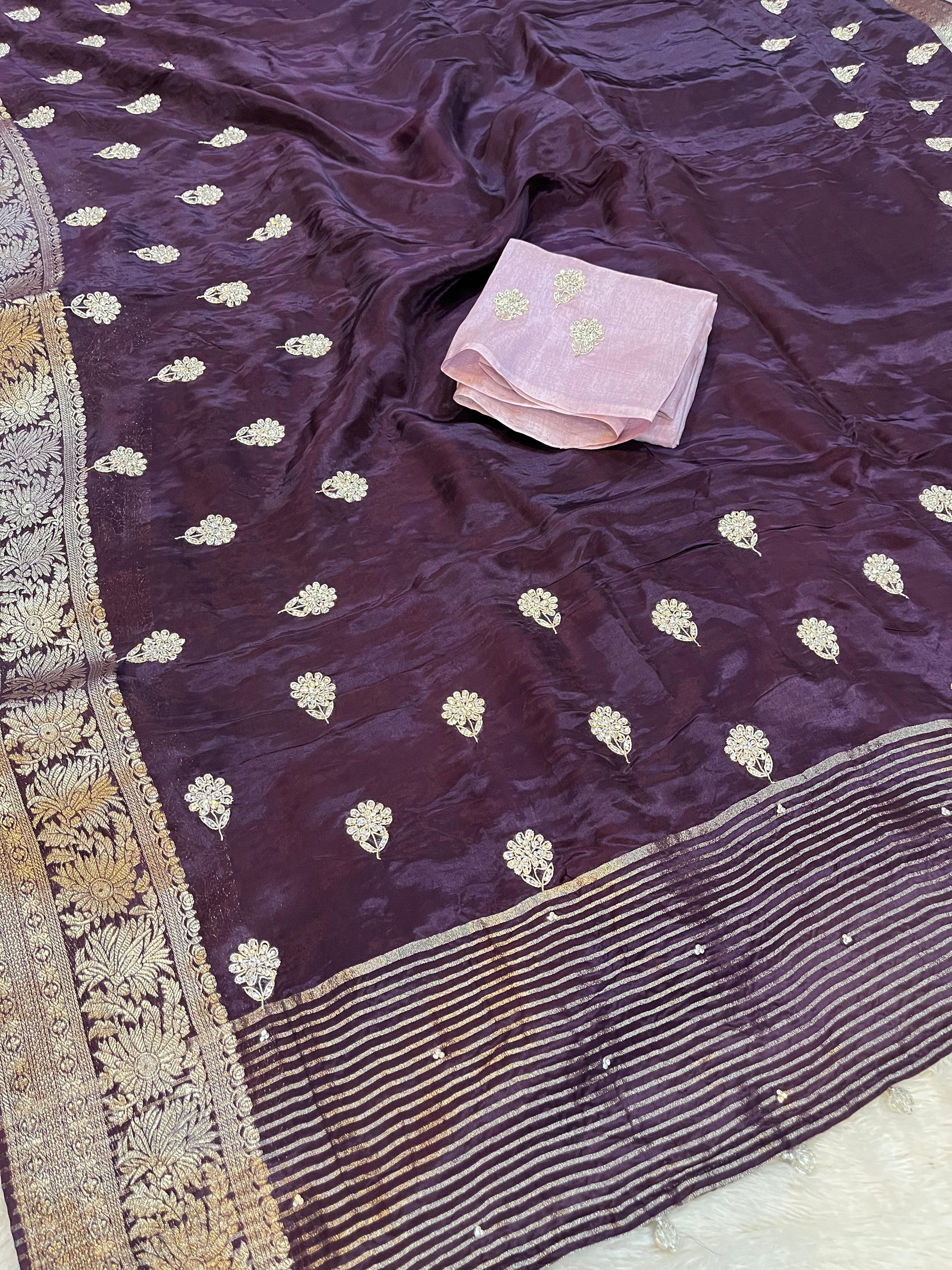 Designer Pure H O Silk Saree With Handwork
