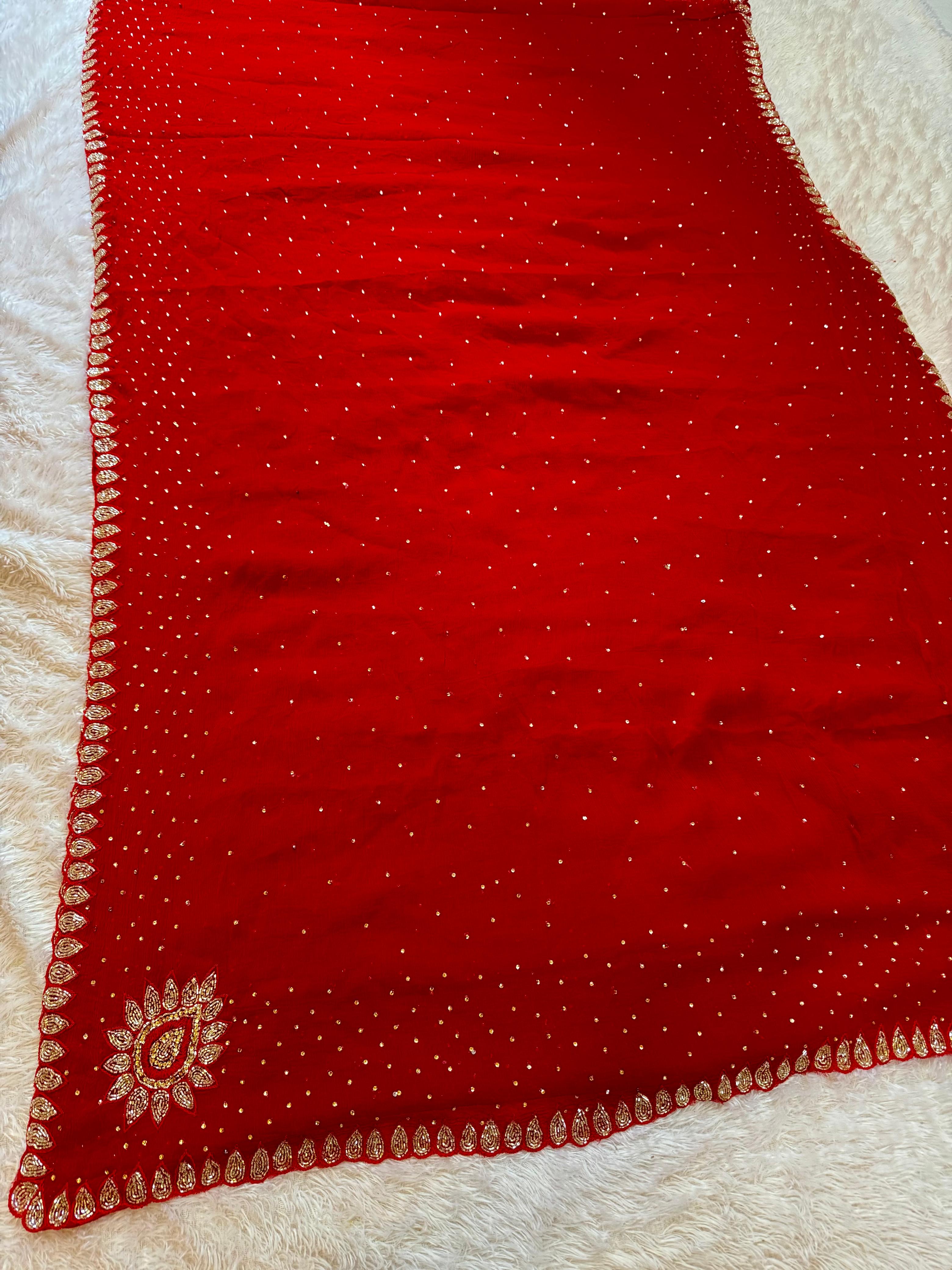 Pure Chiffon Jaipuri Handwork Saree