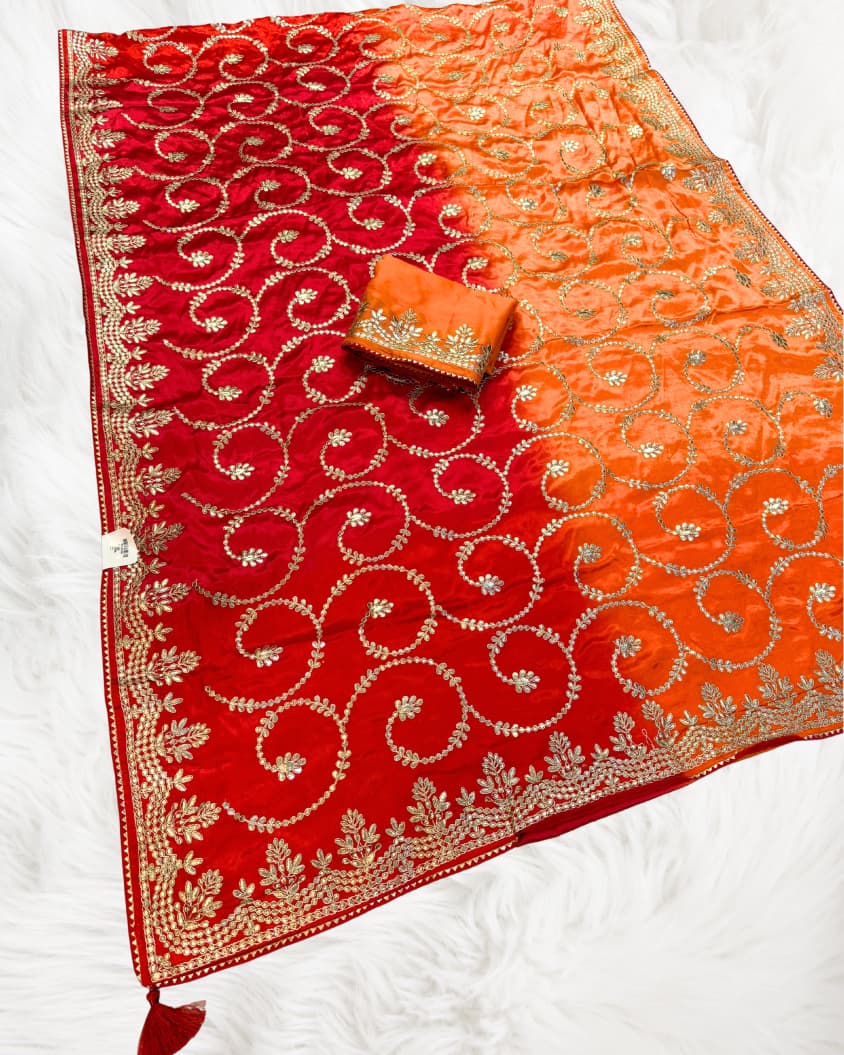 Beautiful Satin Silk Saree With German Gottapati Work