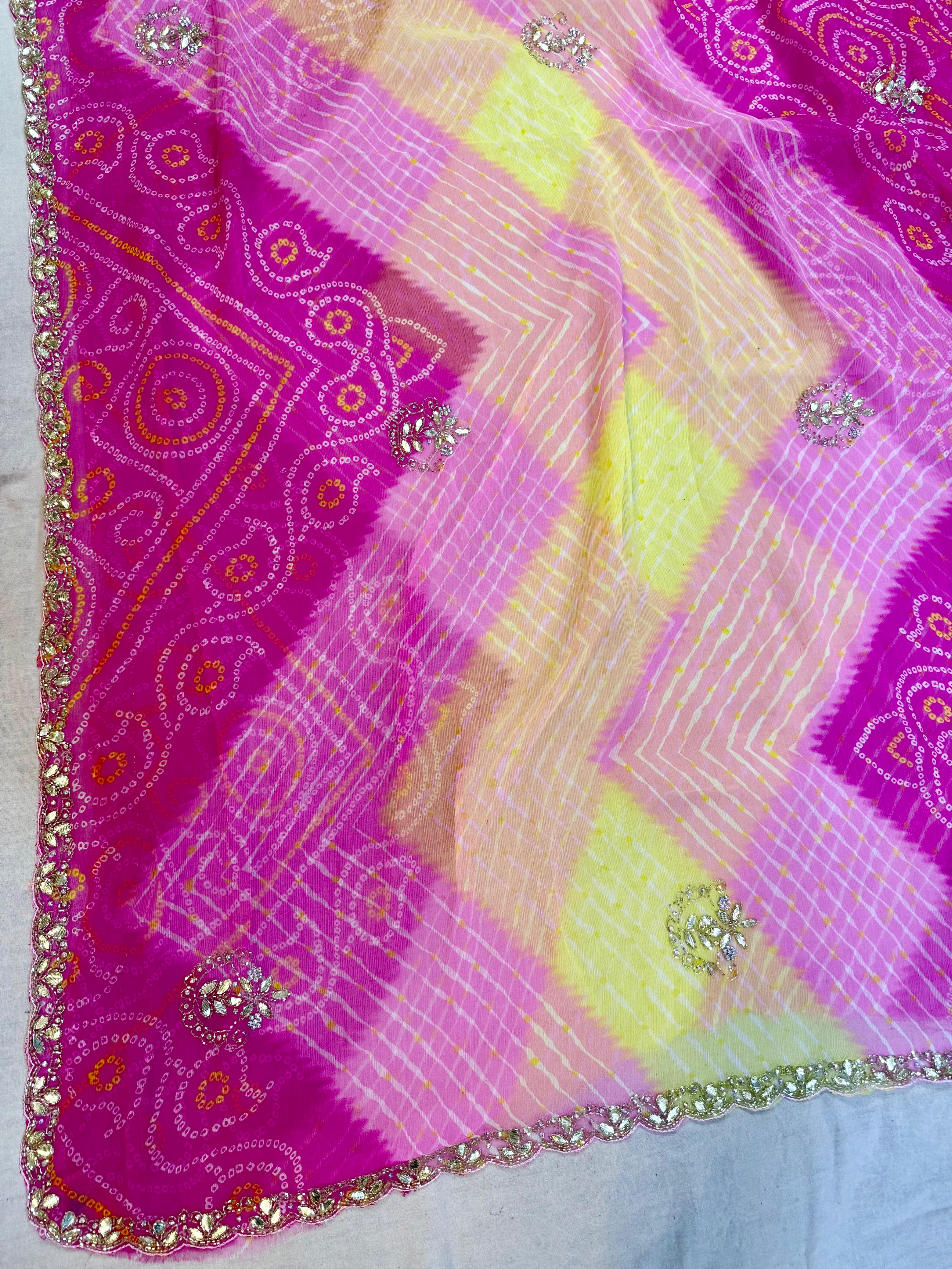 Beautiful Semi Chiffon Saree With Handwork