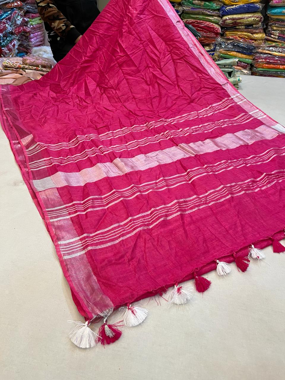 Linen Fabric Saree With Tich Pallu