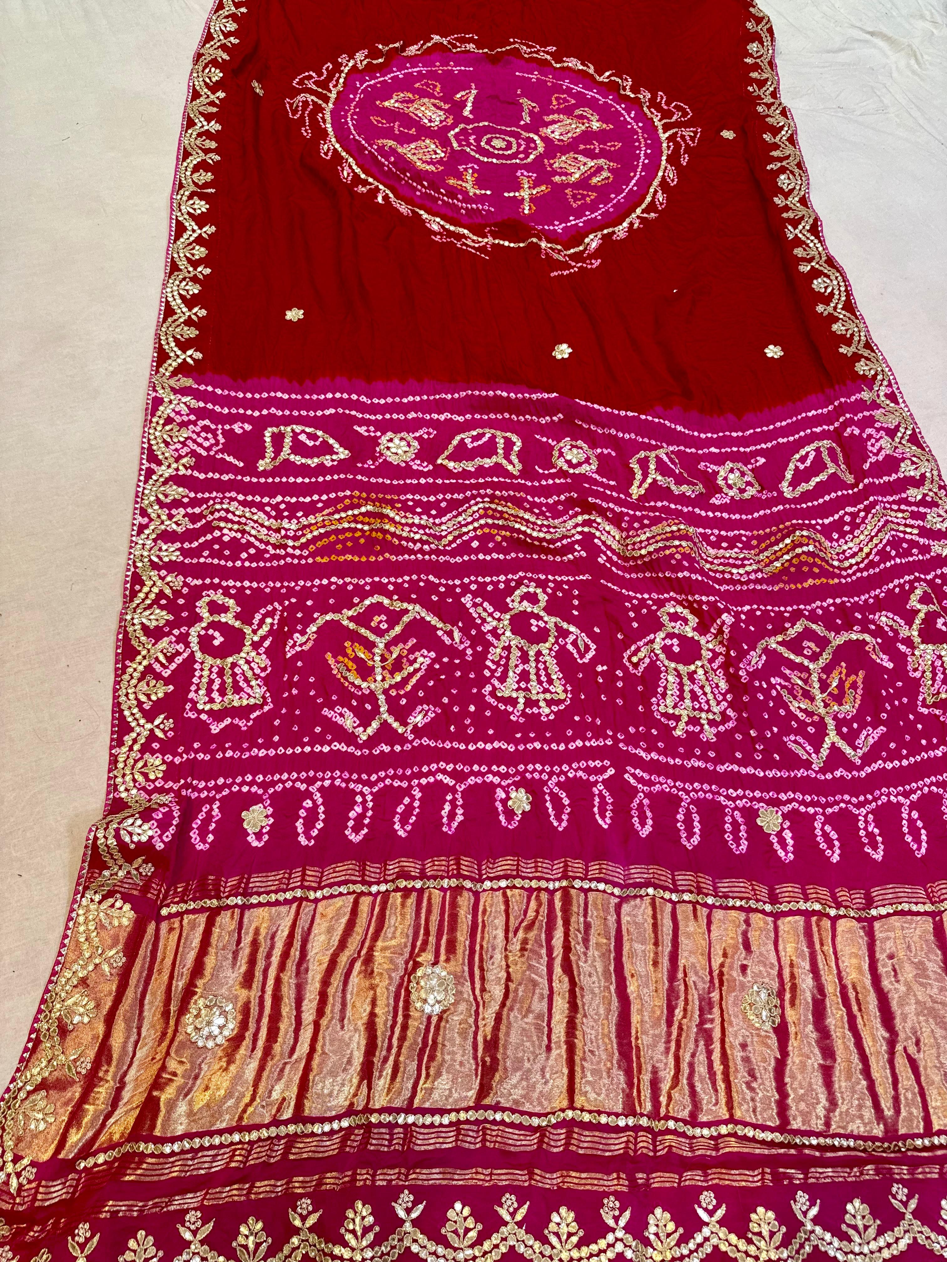 Luxury Pure Fabiana Gajji Silk Hand Bandhani Saree With Handwork