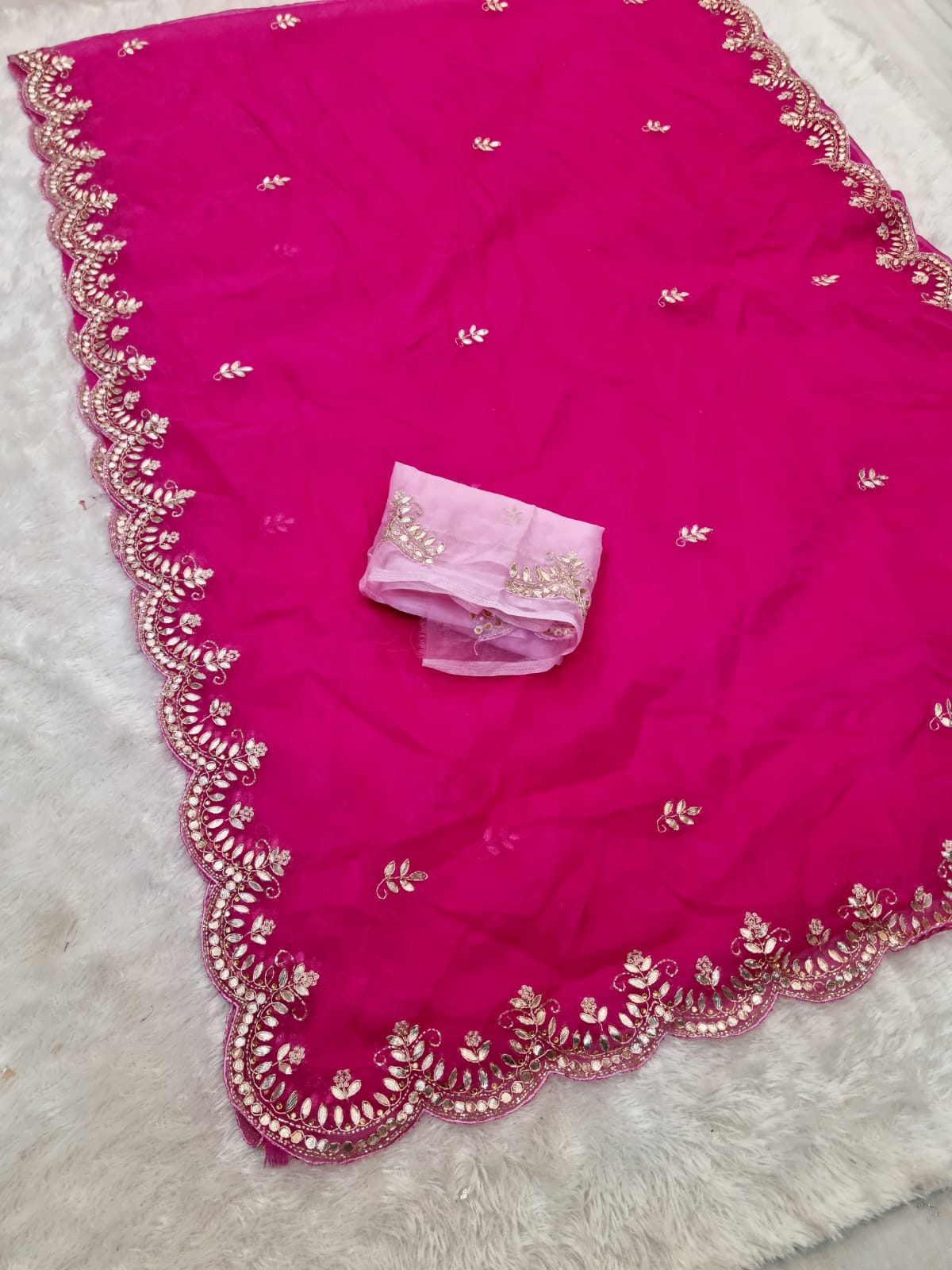 Organza Saree With Beautiful Jardoji Work Saree