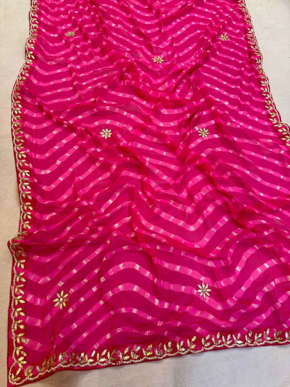 Beautiful Georgatte Saree With Handwork