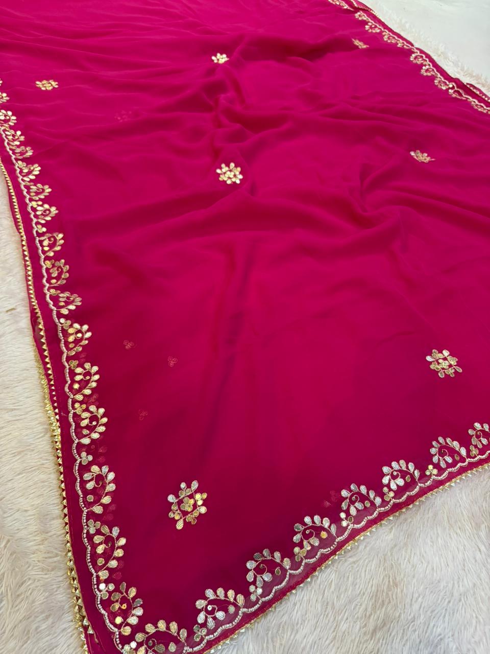 Latest Georgatte Saree With Handwork