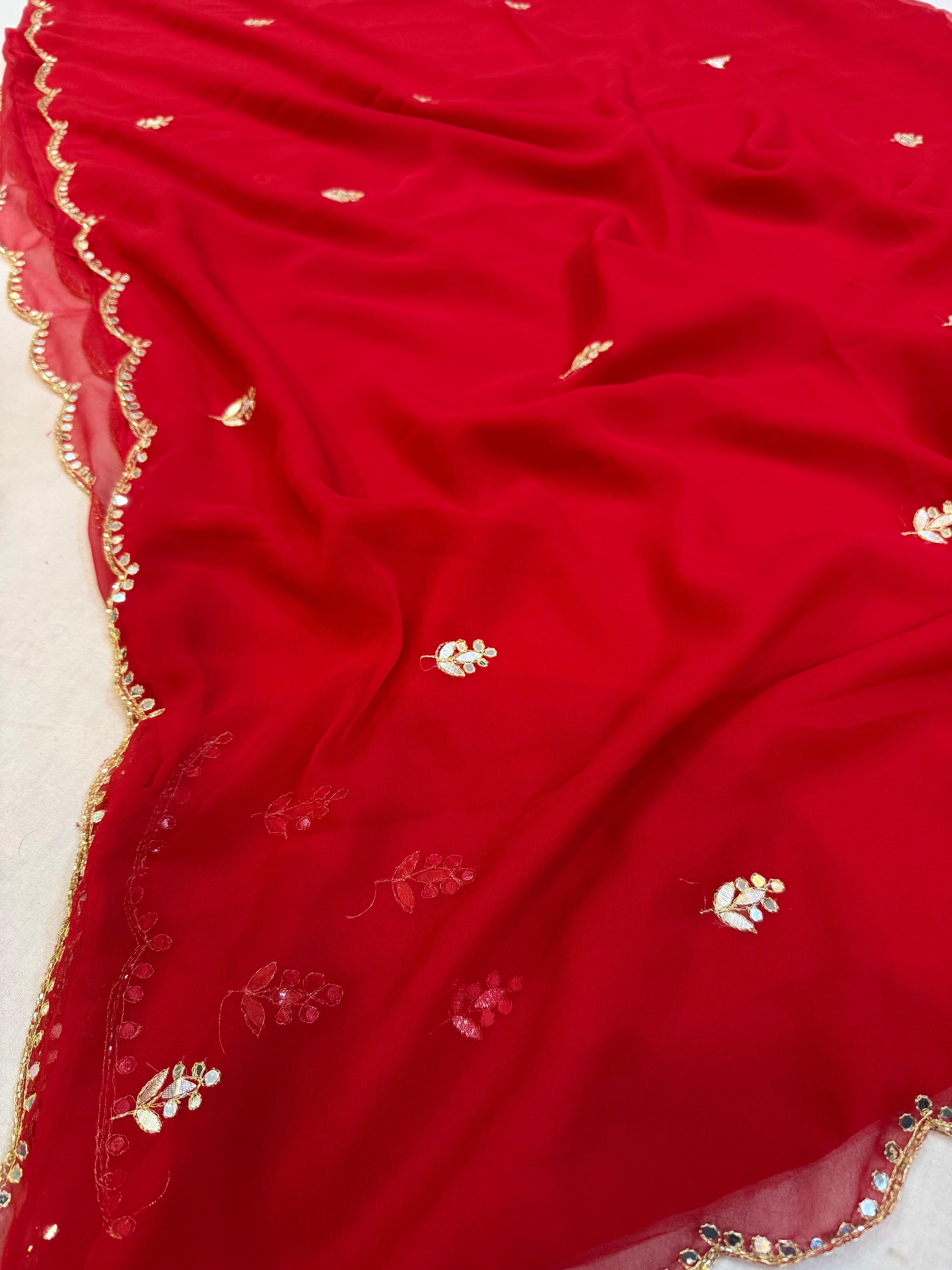 Beautiful Royal Georgatte Saree With Handwork