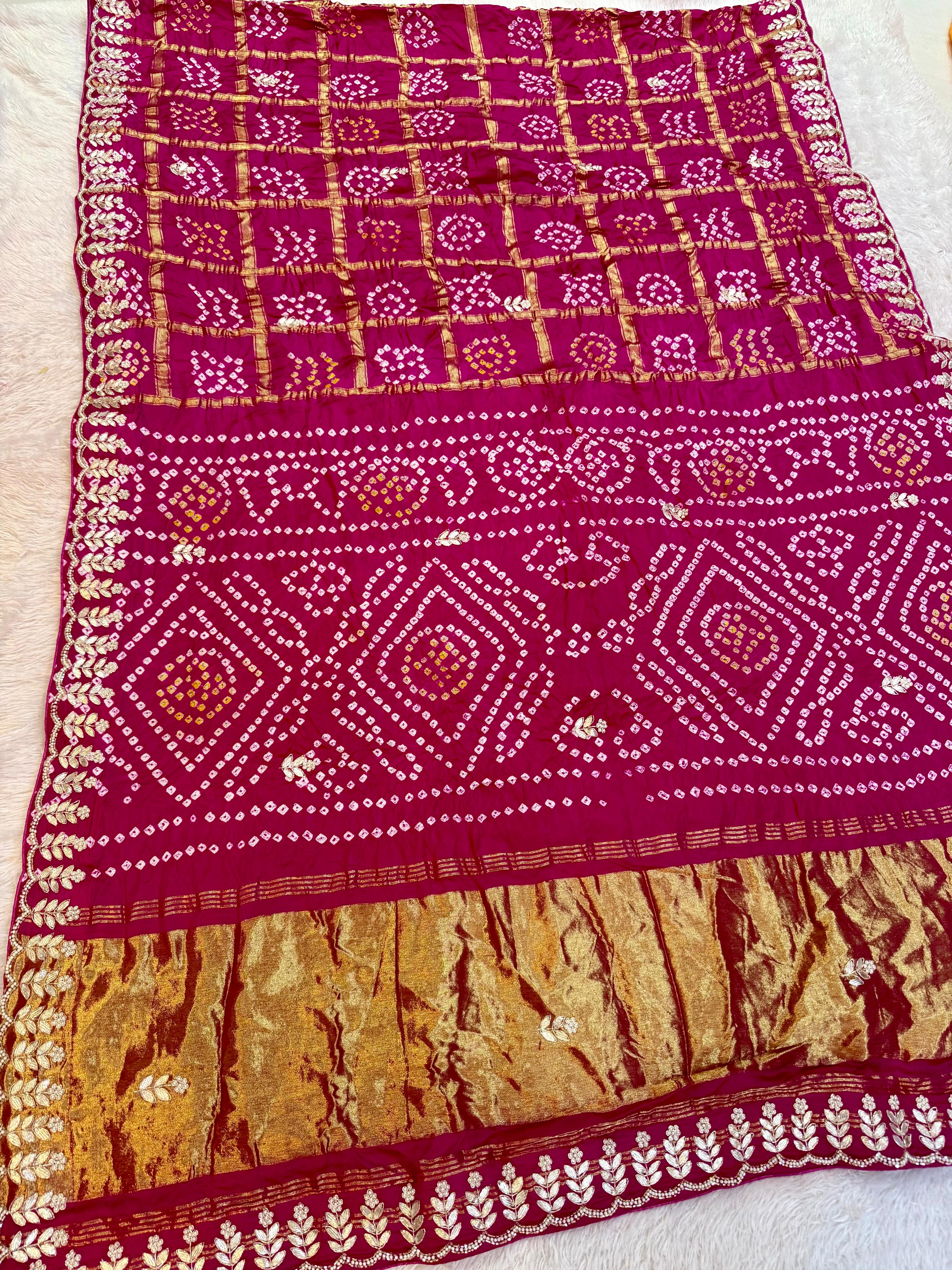 Traditional Pure Gajji Silk Ghatchola  Saree With Handwork X Handwork
