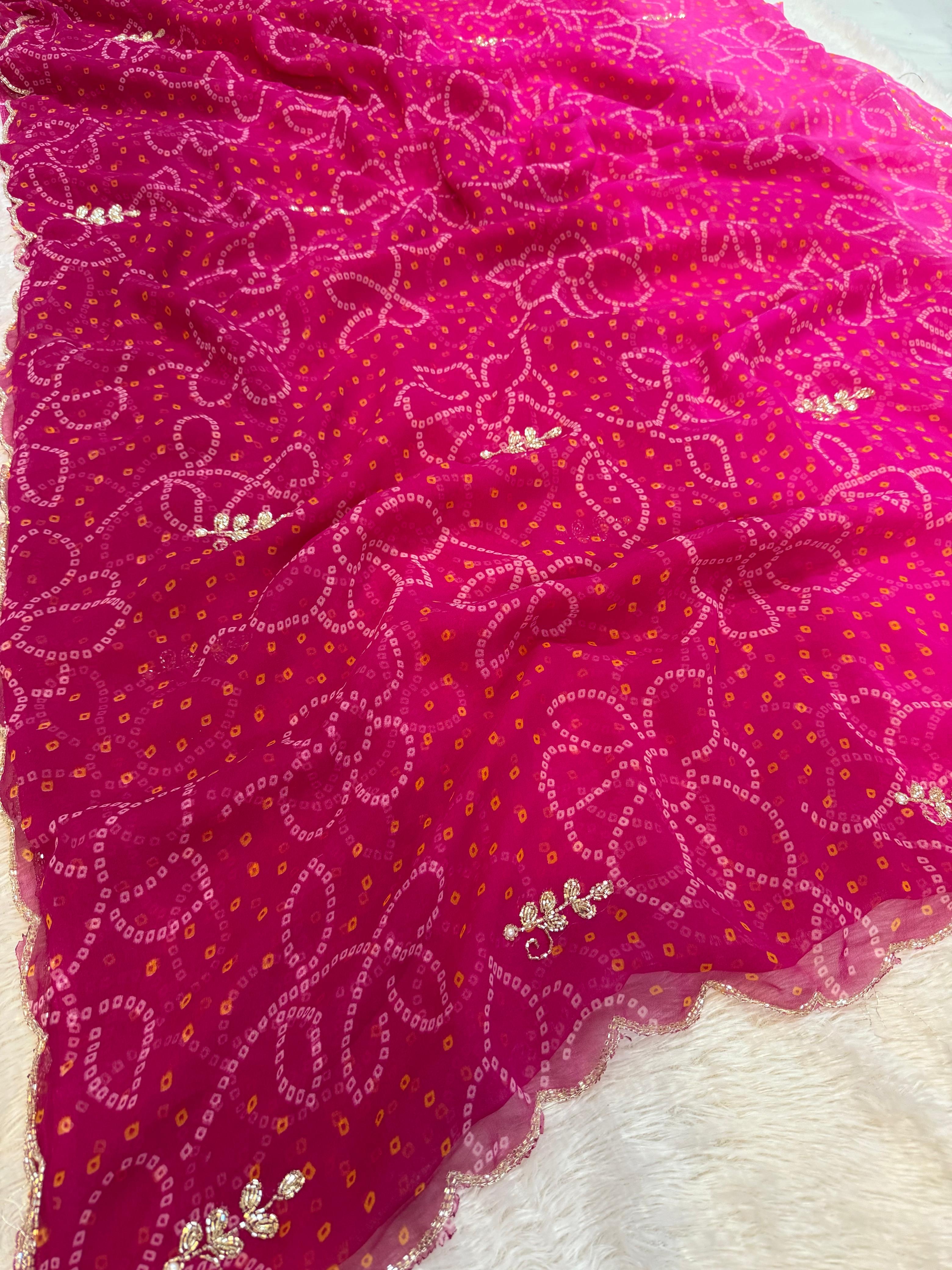Beautiful Bandhani saree With Handwork