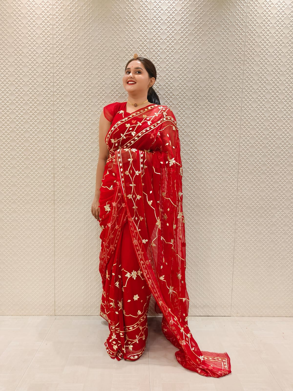 New Pure Chiffon Saree With Gotta Patii Work