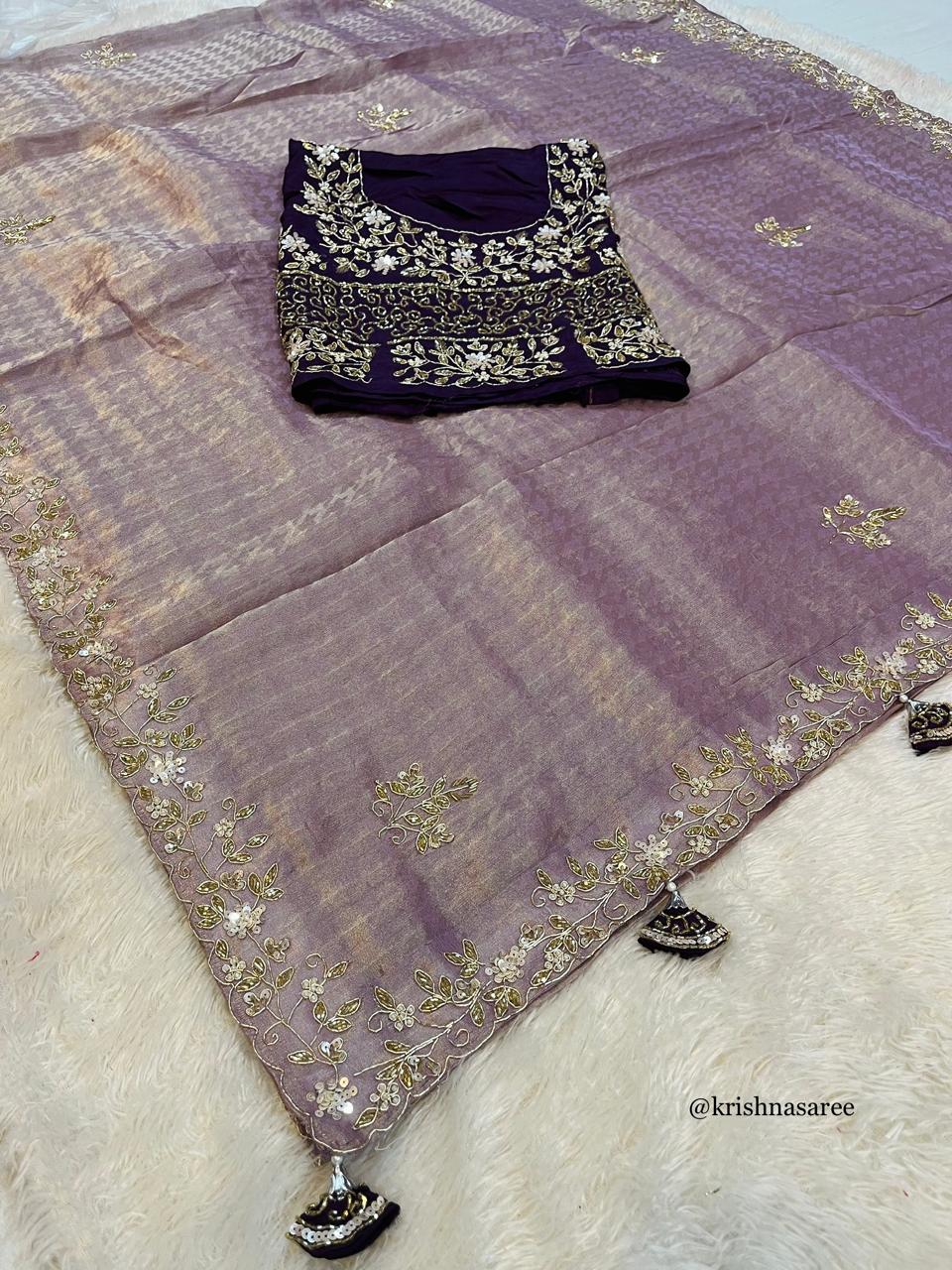 Luxury Tissue Saree With Handwork