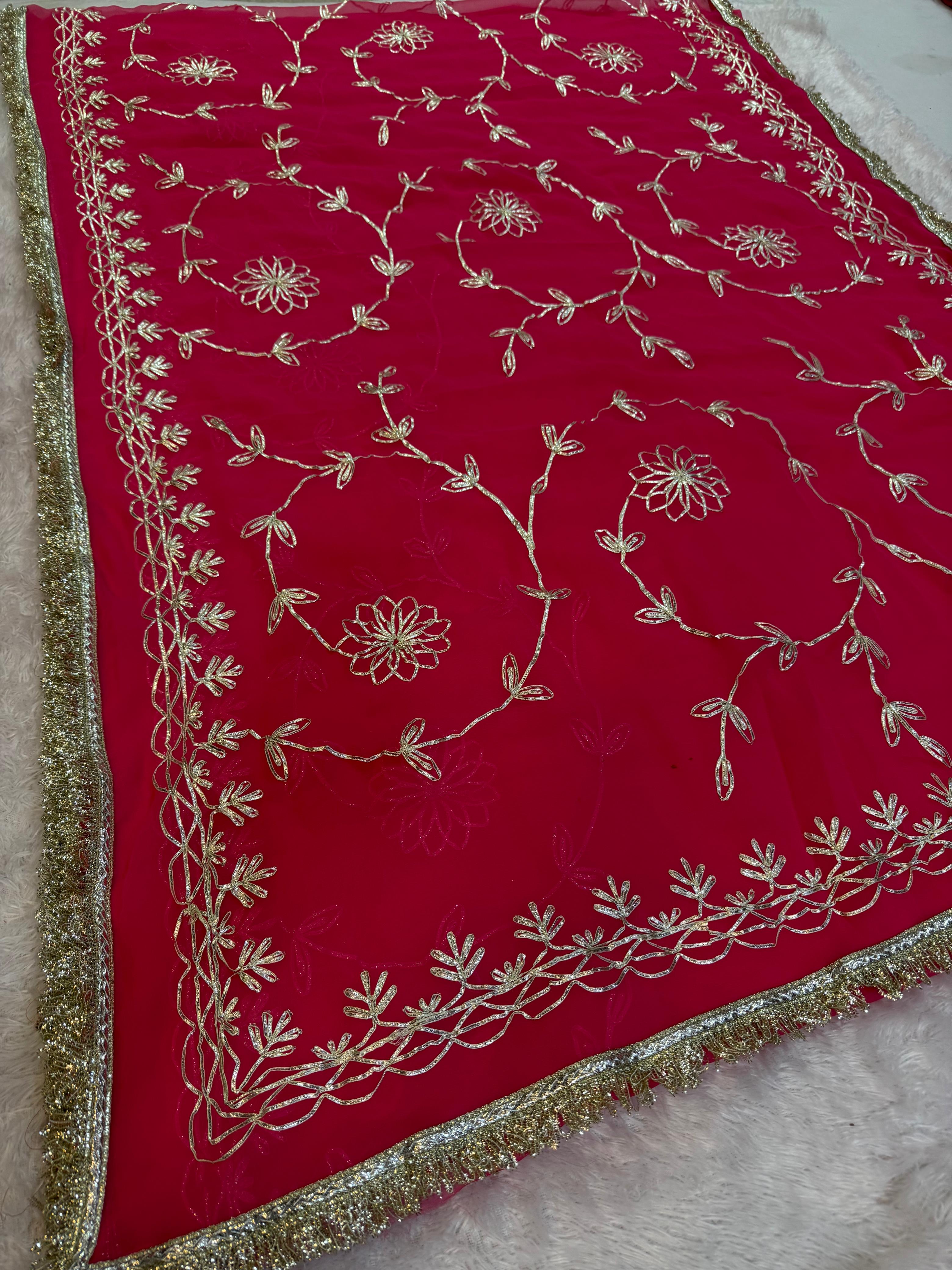 Beautiful Royal Georgatte Saree With Gottapatti Work